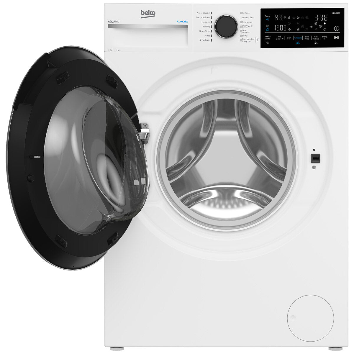 Beko BFLB124ADW 12kg Front Load Washing Machine with AutoDose, WiFi Connectivity & Steam Function - 5 Year Warranty - Perfect for Smart Homes & Large Families