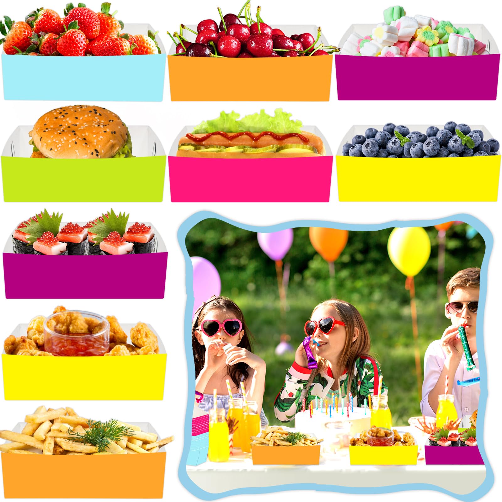 Colorful Disposable Paper Food Trays 60 Pack - Eco-Friendly Snack Boats for Kids, School Activities, Spring & Easter Parties - Perfect for Classroom Treats, Birthday Snacks, and Party Serving