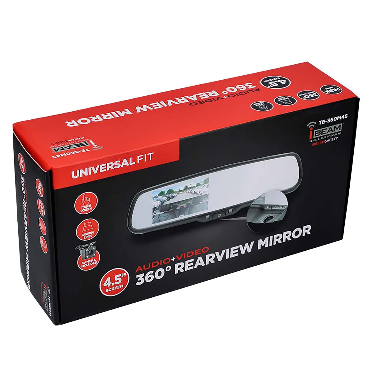 iBeam 360 Degree Universal Dash Cam with Rear View Mirror & Parking Monitor - HD Recording, Night Vision, Loop Recording for Cars, Trucks & SUVs - Perfect for Commuting, Road Trips & Parking Safety