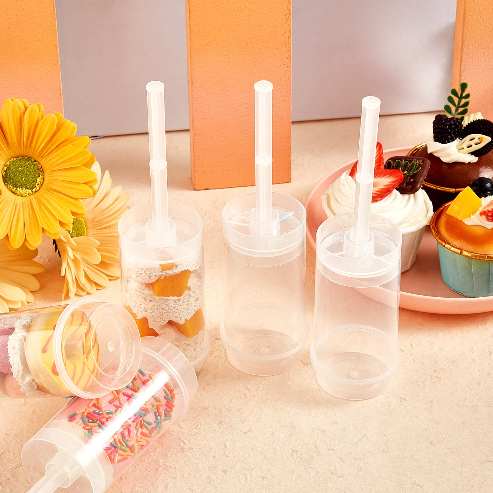 200 Pcs Clear Plastic Push Pop Containers with Lids, Base & Sticks - Reusable Cake Pop Shooter for Birthday Parties, Weddings, Baby Showers & School Events - Perfect for Desserts, Candies & Party Favors