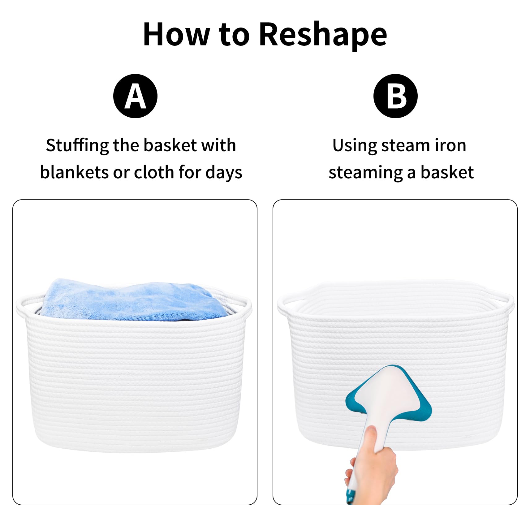 ABenkle Cotton Rope Storage Basket with Handles - 13.5x11x9.5 Inch Rectangular Decorative Organizer for Baby Nursery, Shelves & Closet - Perfect for Toys, Blankets and Home Organization