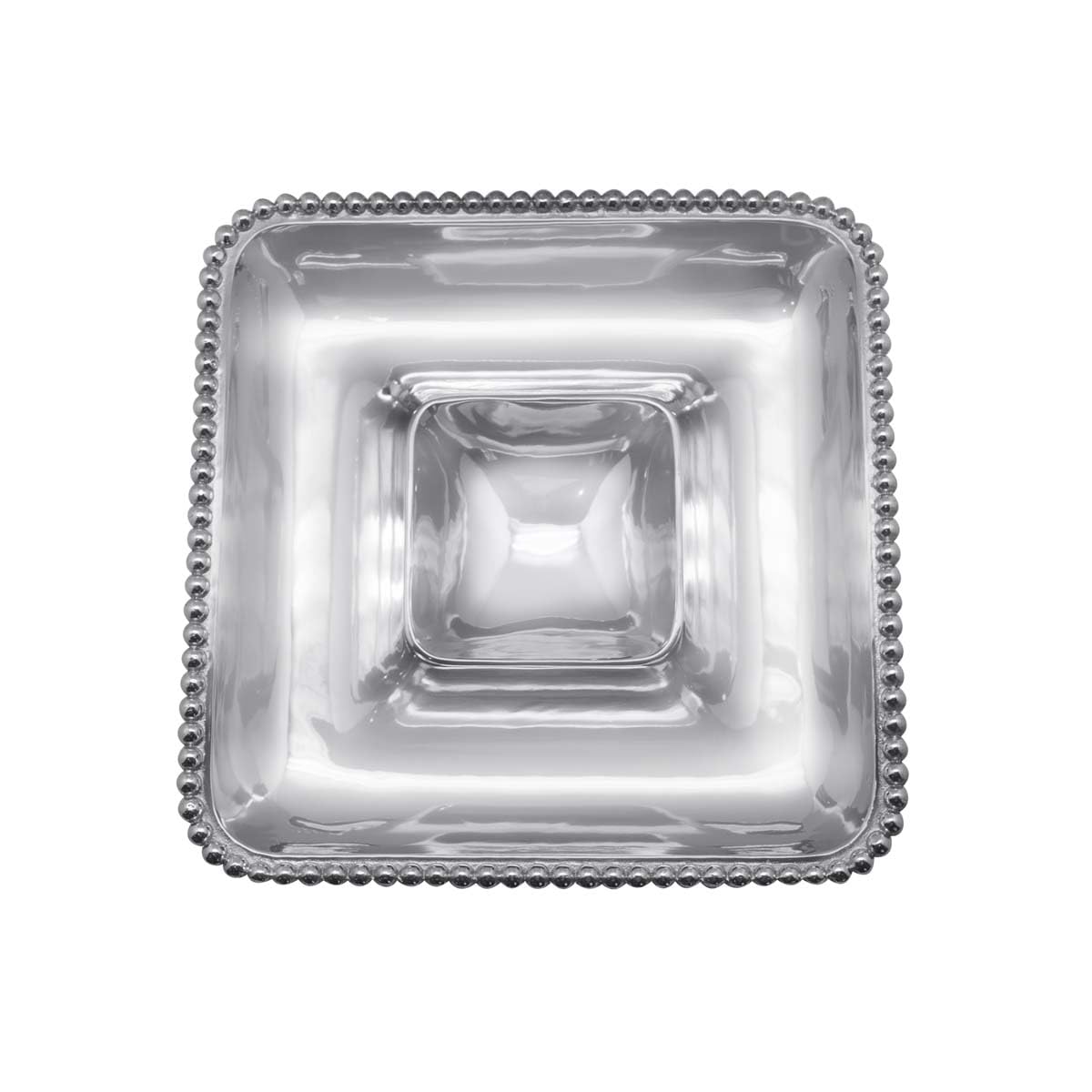 MARIPOSA Pearled Square Divided Chip & Dip Plates - Elegant Silver Serving Dishes for Parties, Entertaining, and Home Decor - Set of 12