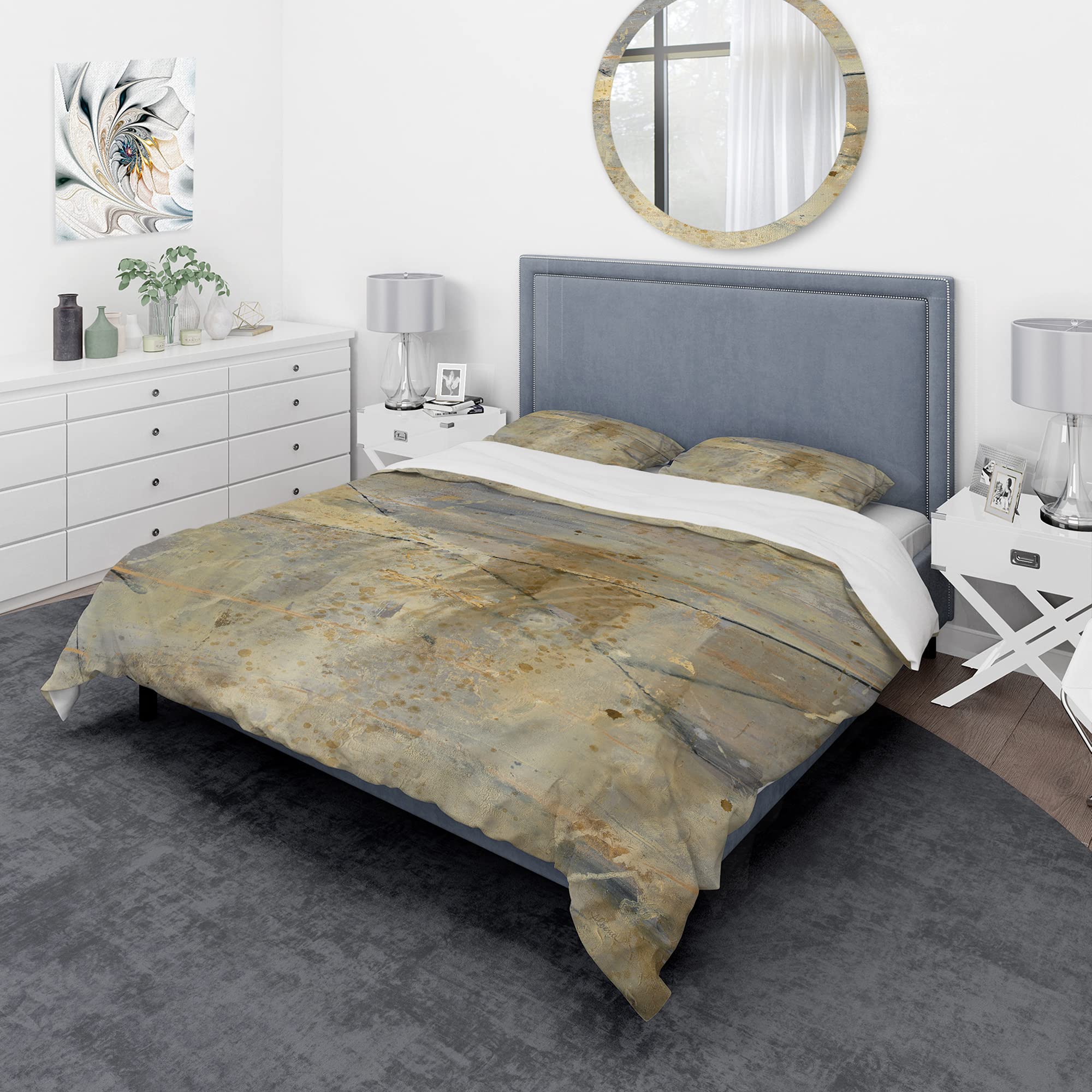 DesignQ Geometric Cream Block Modern & Contemporary Duvet Cover Set - King Size Beige Abstract Bedding (3-Piece) | All Season Luxury Bedding for Master Bedroom, Guest Room & Modern Home Decor