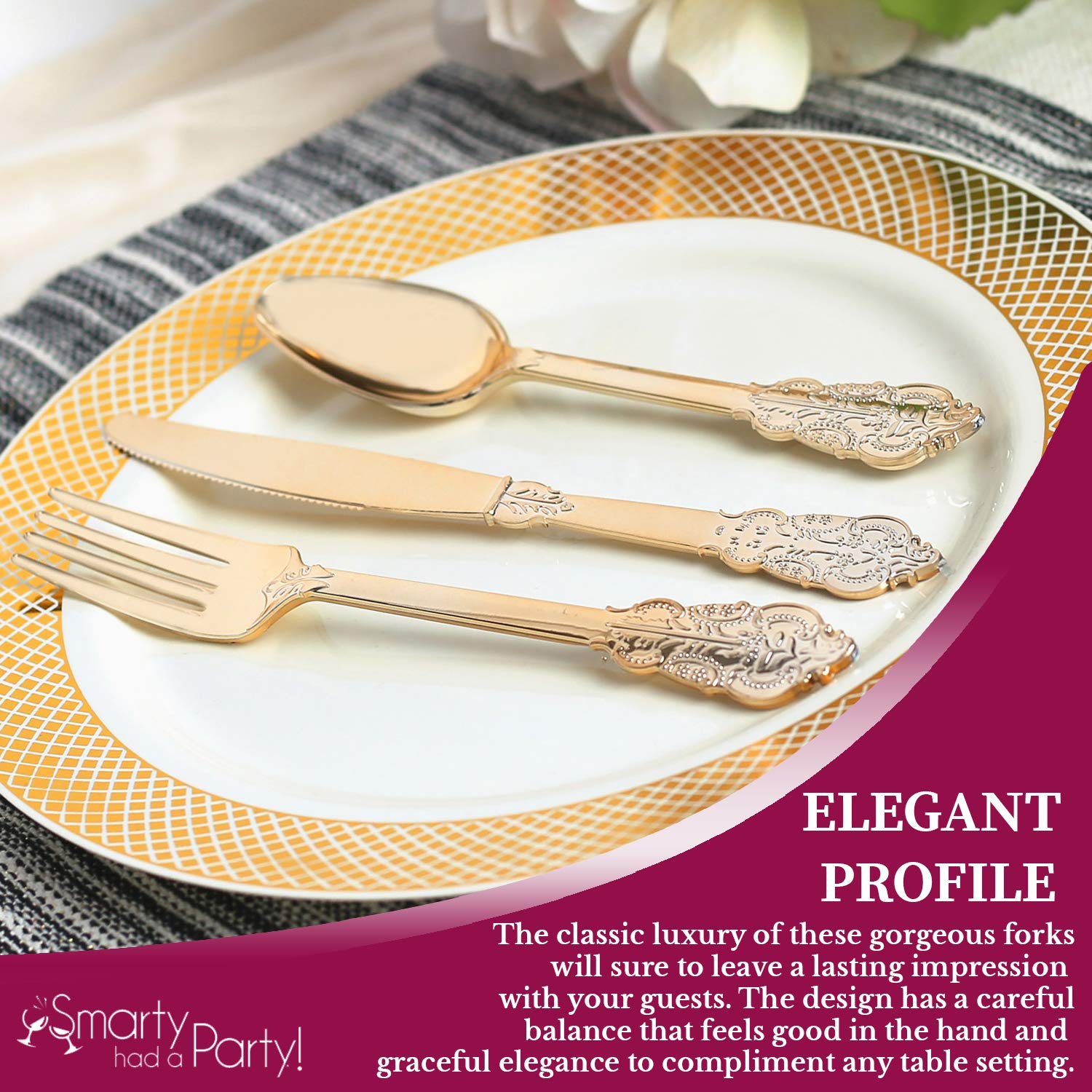600 Pcs Gold Plastic Forks - Heavy Duty Disposable Flatware Set for Weddings, Birthdays & Parties - Elegant Baroque Design Bulk Cutlery - Perfect for Catering, Events & Home Entertaining