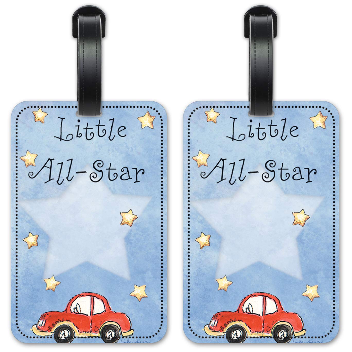 Little All Star - 2 Pack Luggage ID Tags for Suitcases & Travel Bags - Personalized Name & Contact Info - Durable Waterproof Identification Cards for Airports, Cruises & Family Vacations