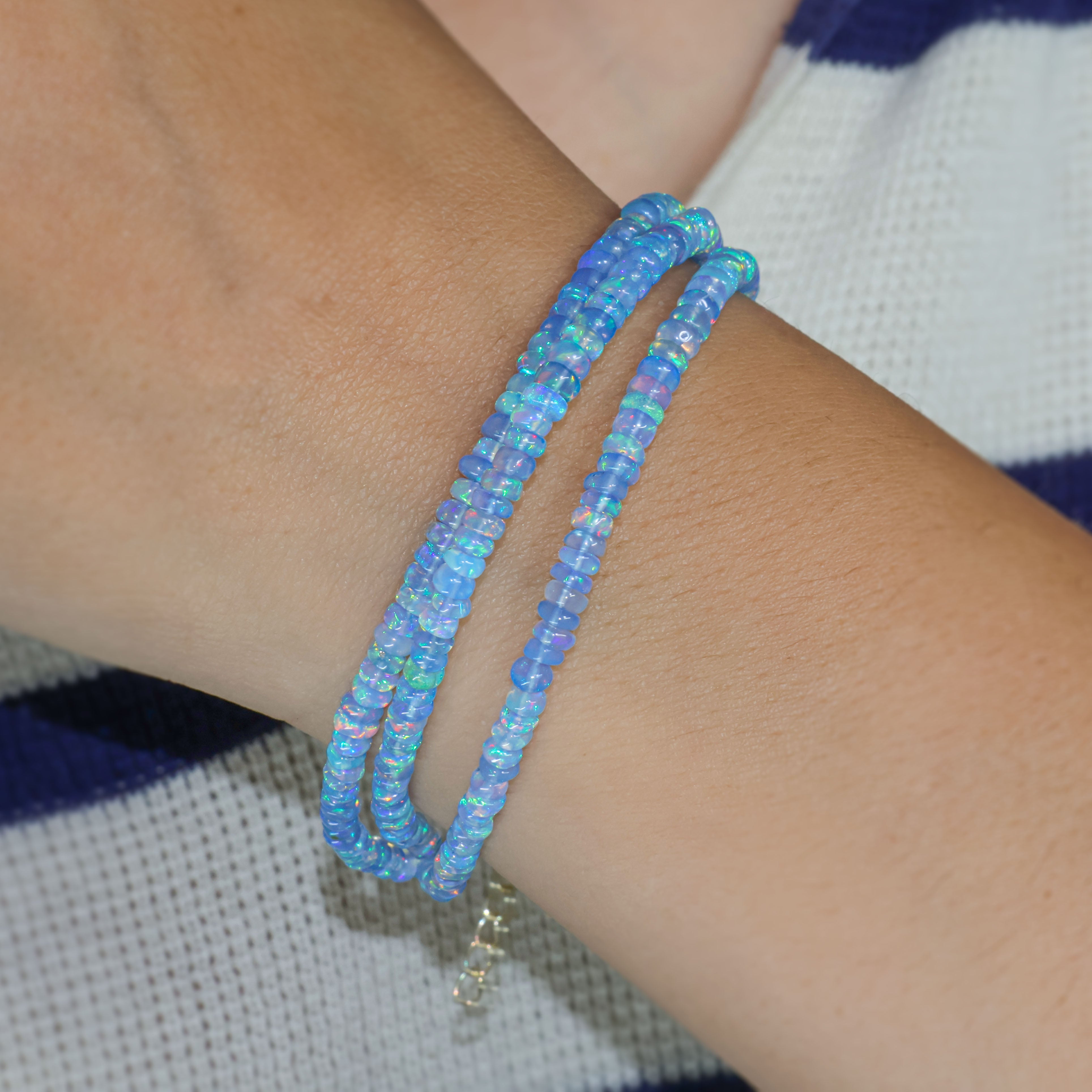 Natural Blue Opal 3-Strand Beaded Bracelet for Women - Handmade Boho Jewelry for Everyday Wear, Meditation & Special Occasions