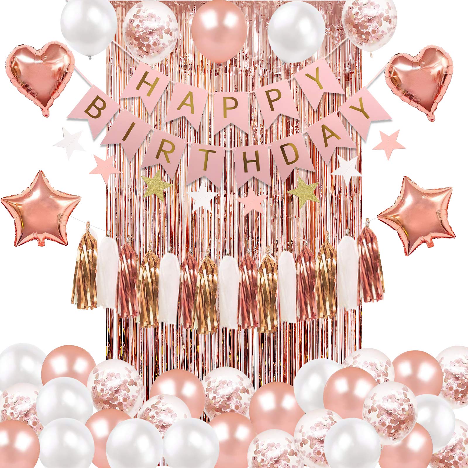 Elegant Rose Gold Birthday Party Decorations Set - Happy Birthday Banner, Confetti, Balloons & Tassels for Girls | Perfect for Birthday Celebrations, Baby Showers & Special Events