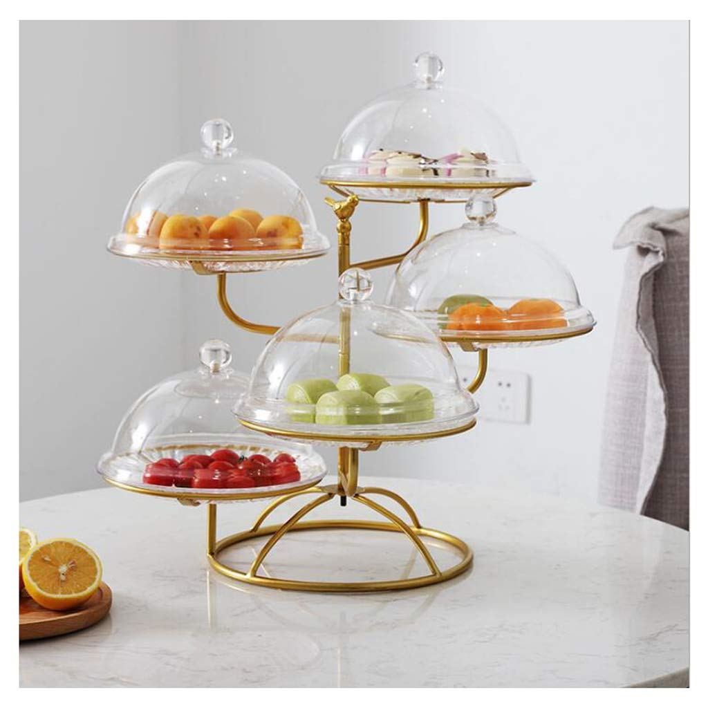 Multi-Layer Metal Fruit Stand with Cover - Round Base Snack Rack, Cake Tray for Kitchen & Living Room - Gold | Perfect for Organizing Fruits, Snacks, Desserts at Parties & Home Decor