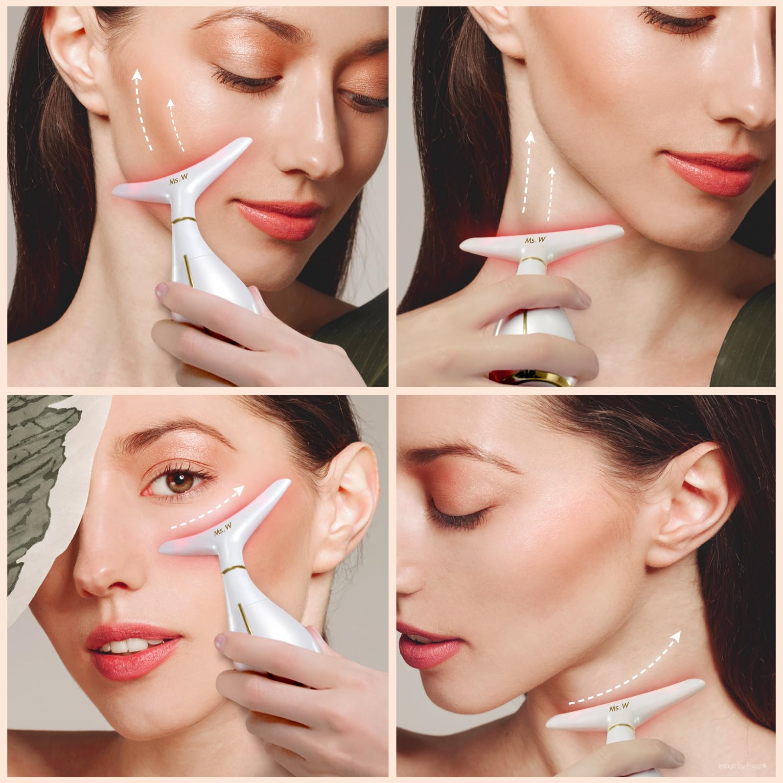 Ms.W Red Light Therapy Face Massager - LED, Heated & Vibrating Facial Massager for Skin Tightening, Rejuvenation - Anti-Aging Skin Care Device for Face & Neck - Perfect for Home Spa & Beauty Routine