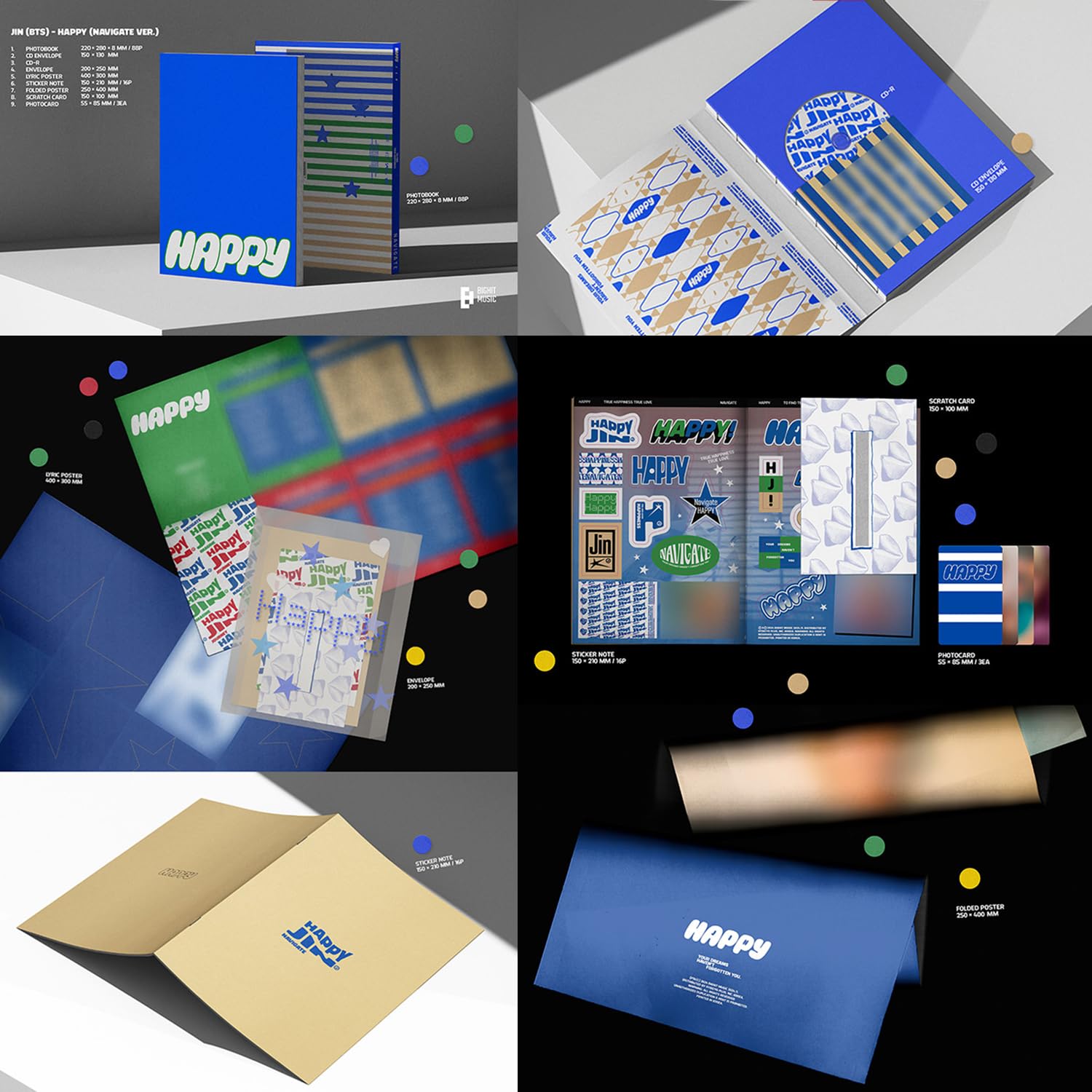JIN - 2nd Solo Album [Happy] (Standard - NAVIGATE Version) with Photobook, CD, Posters & Exclusive Photocards | K-Pop Collectible for ARMY Fans & Music Lovers | Perfect for Gifts, Display & Fan Collections