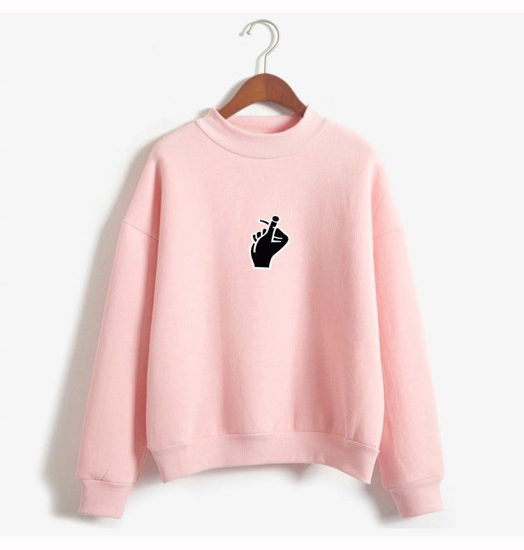 Trendy Korean Ulzzang Women's Plush Sweater with Love Finger Heart Gesture - Soft & Cozy Winter Pullover for Casual Outfits & Street Style Fashion