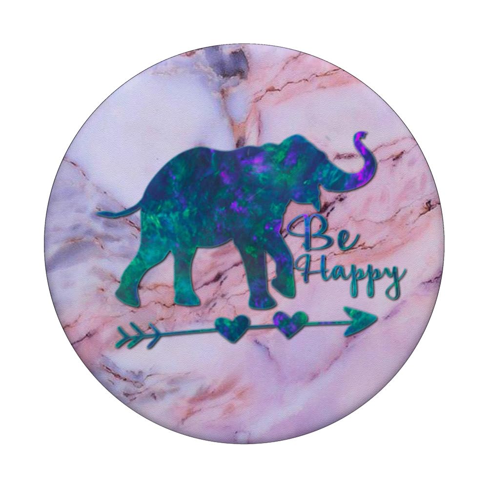 Teal Blue Purple Elephant Phone Grip - Be Happy PopSockets PopGrip with Pink Grey Base, Perfect for Smartphones, Tablets, and Daily Use