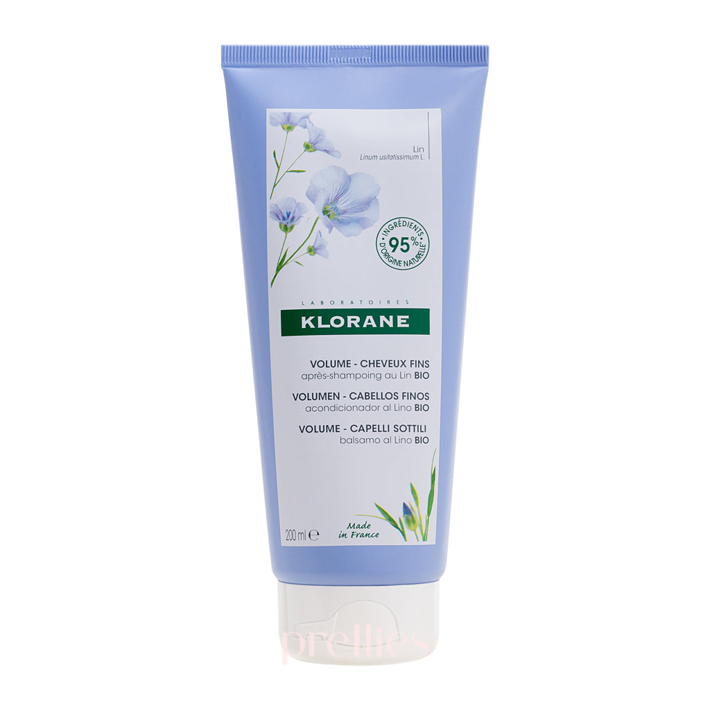 KLORANE Organic Flax Volume Conditioner 200ml - Volumizing Hair Care for Fine & Thin Hair - Salon Quality Treatment for Daily Use at Home