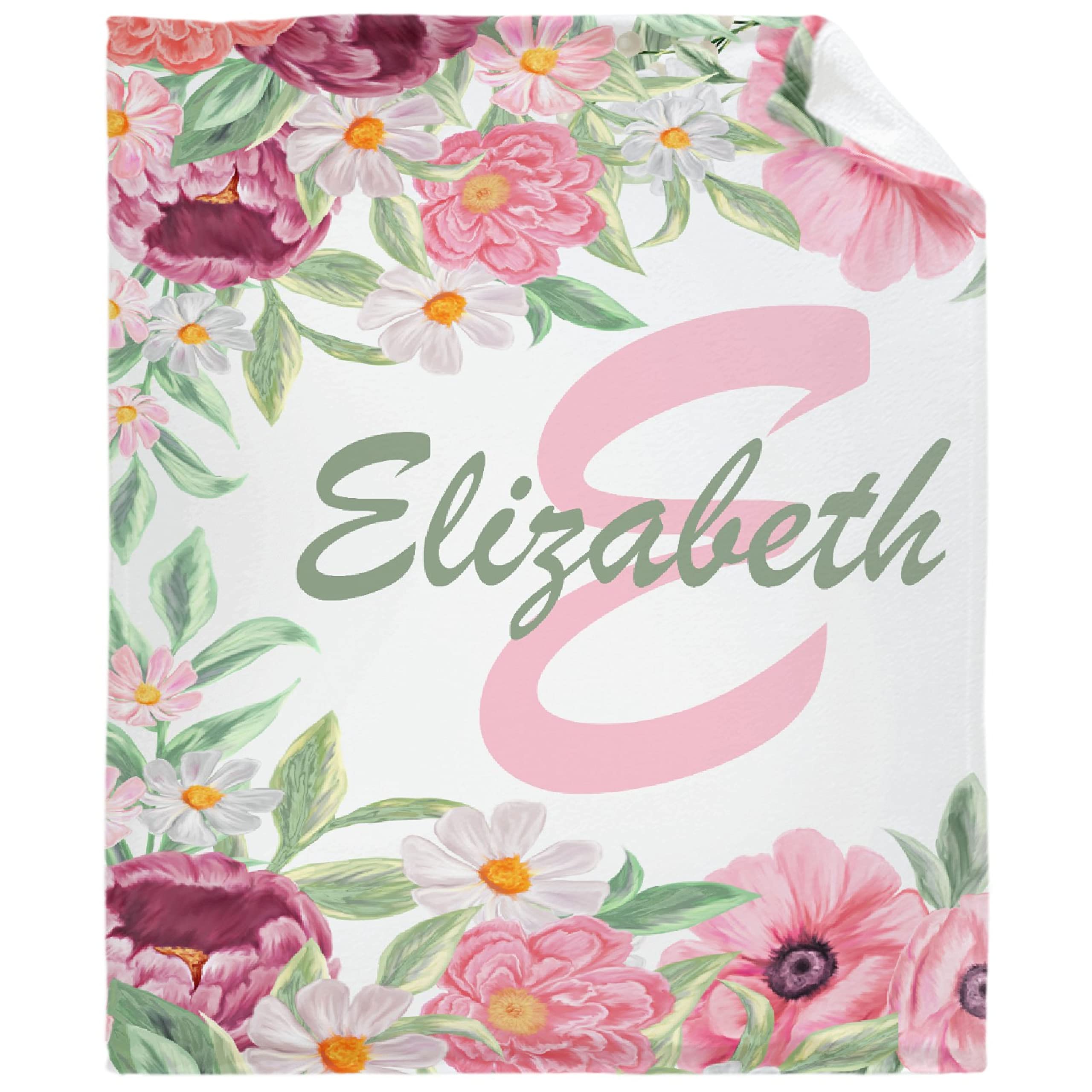 Personalized Baby Blankets for Girls & Boys - Custom Name Baby Blanket, Soft Cozy Warm Plush Fleece Throw for Newborns - Pink Floral Nursery Quilt 90
