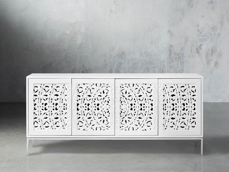 Hand Carved Mandara Media Console TV Stand - Natural Wood Entertainment Center for Living Room, Bedroom & Home Theater