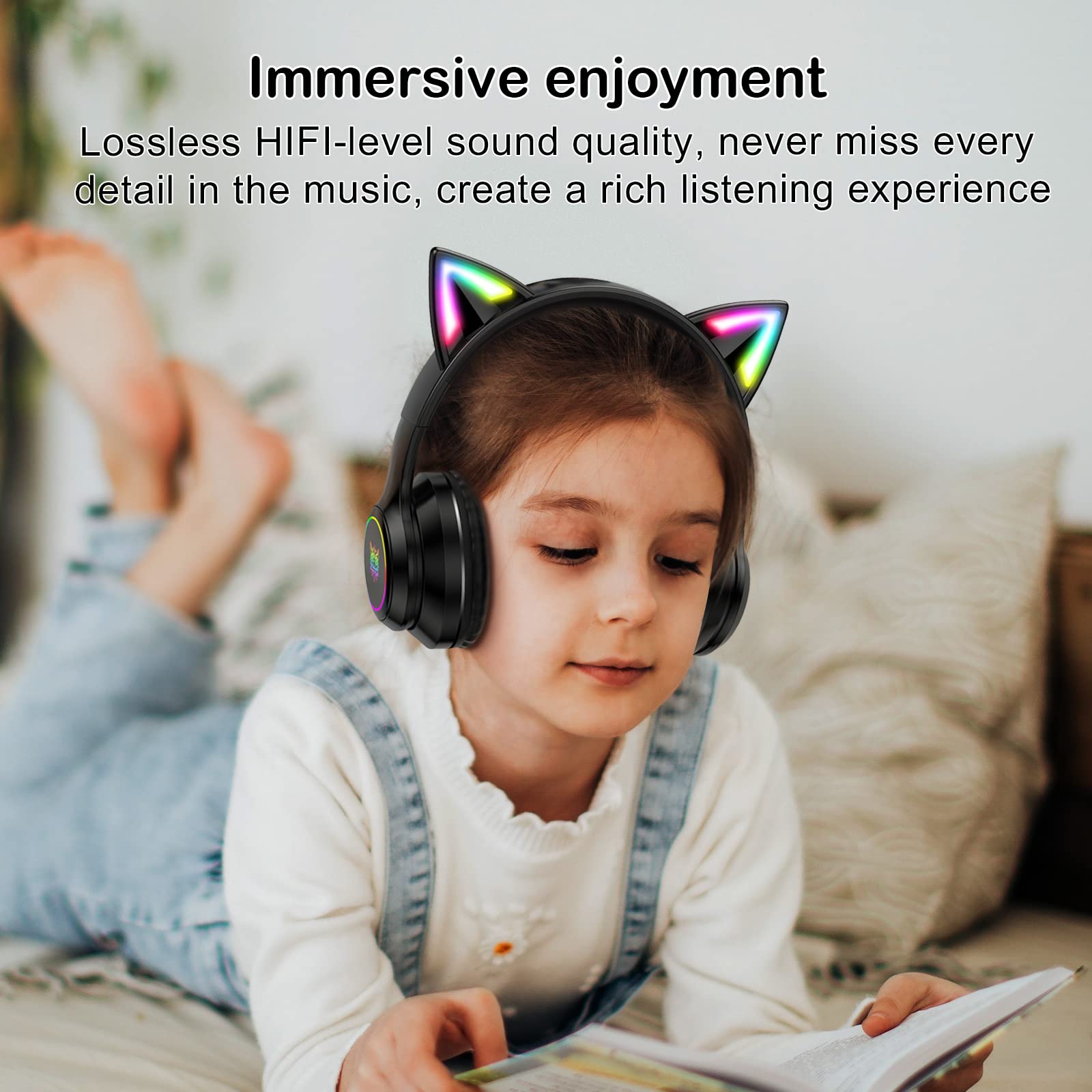 Wireless Bluetooth Cat Ear Headphones with RGB Lights & Wired Gaming Mouse Combo - Perfect for Gaming, Streaming, and Cosplay