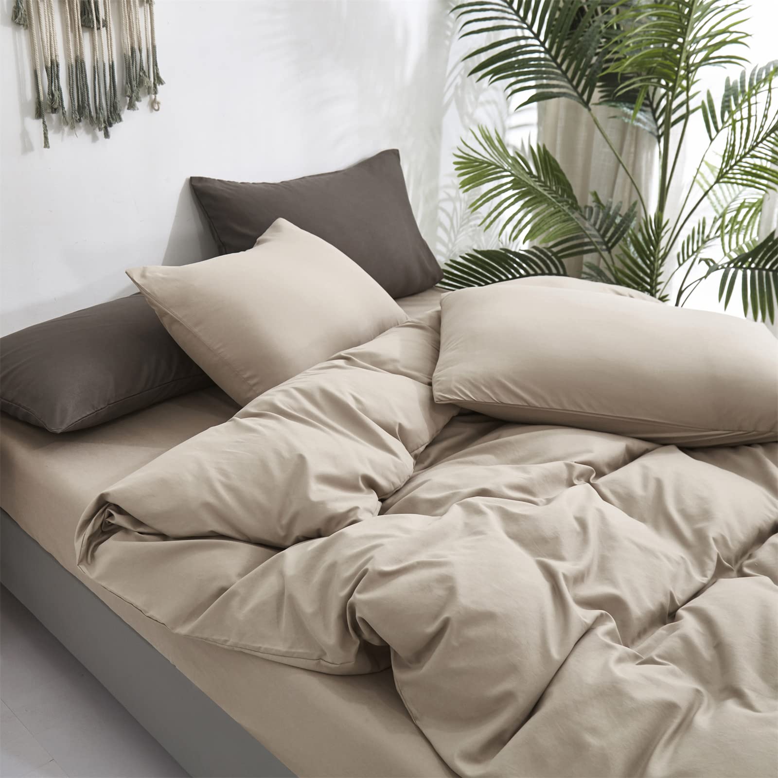 Premium Cottonight Khaki King Size Comforter Set - Soft, Breathable & Modern 3-Piece Bedding in Cream & Light Coffee | Perfect for Master Bedroom, Guest Room & Cozy Home Decor