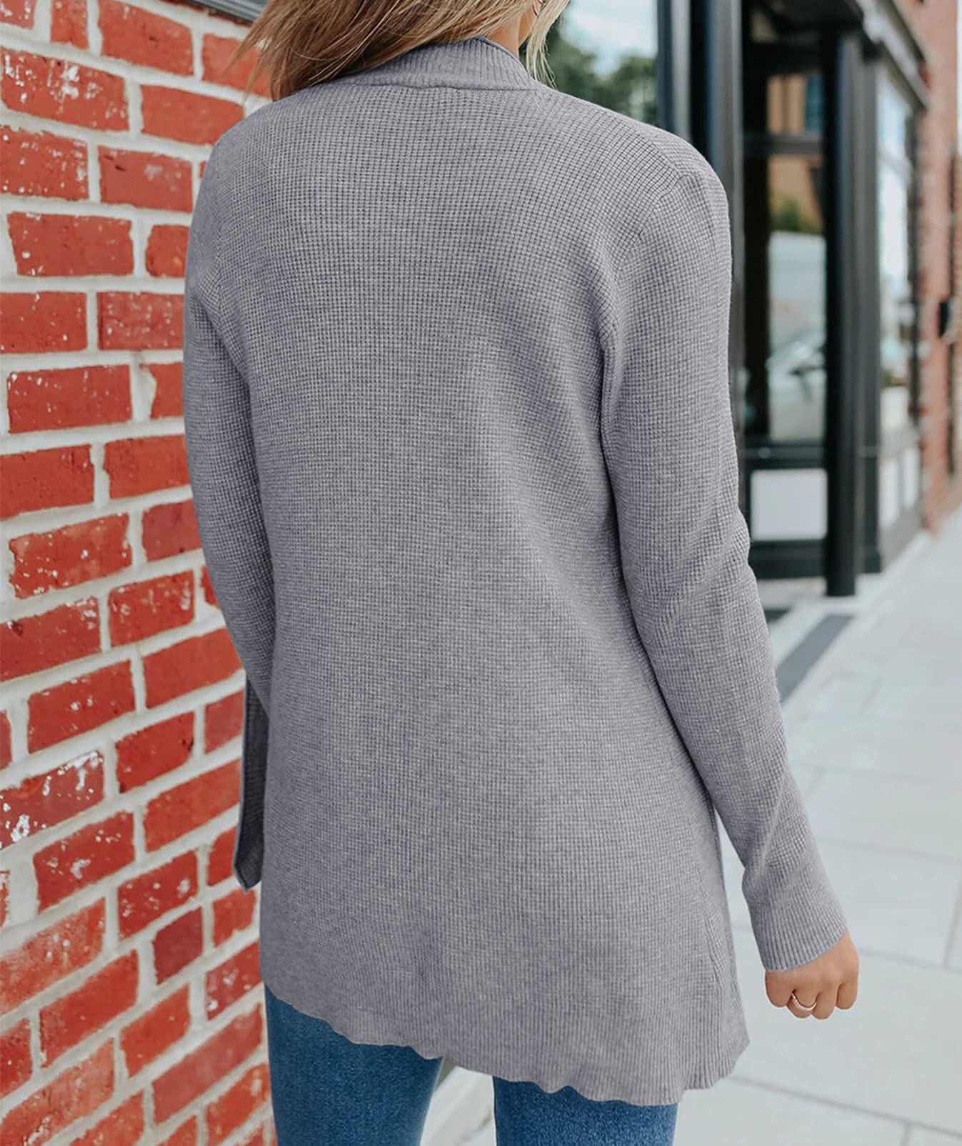 MEROKEETY Women's 2025 Fall Open Front Waffle Knit Cardigan - Long Sleeve Cozy Knit Sweater with Pockets - Perfect for Autumn Layering, Office Wear & Casual Outfits