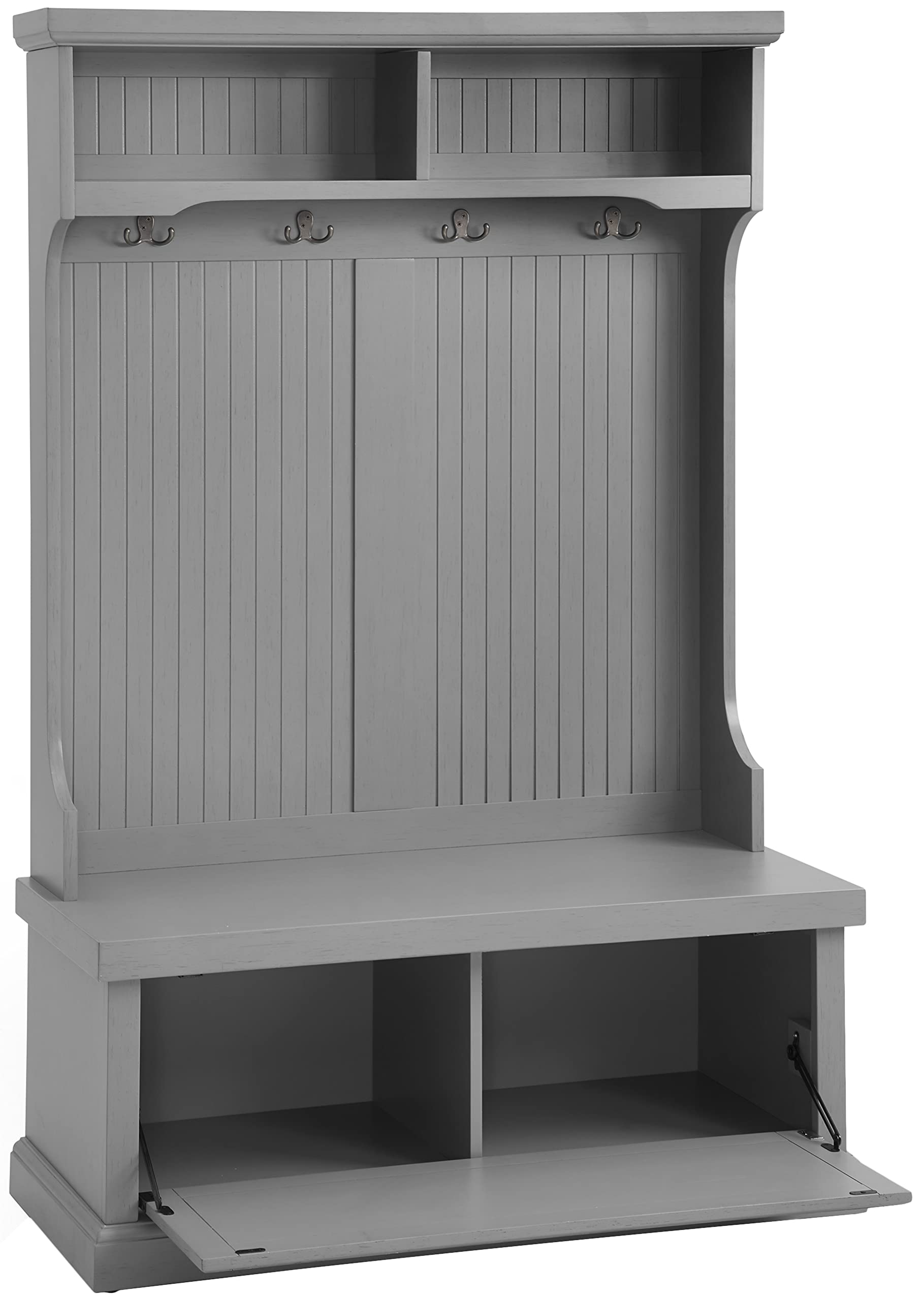 Crosley Furniture Seaside Hall Tree with Shoe Rack Bench & Coat Hooks - Entryway Storage Organizer in Distressed Gray - Perfect for Mudrooms, Foyers & Small Spaces