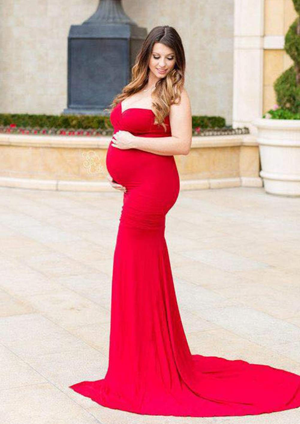 ZIUMUDY Elegant Strapless Tube Maxi Maternity Dress for Baby Shower & Photography - Comfortable Pregnancy Gown for Special Occasions, Maternity Photos, Bridal Shower & Formal Events