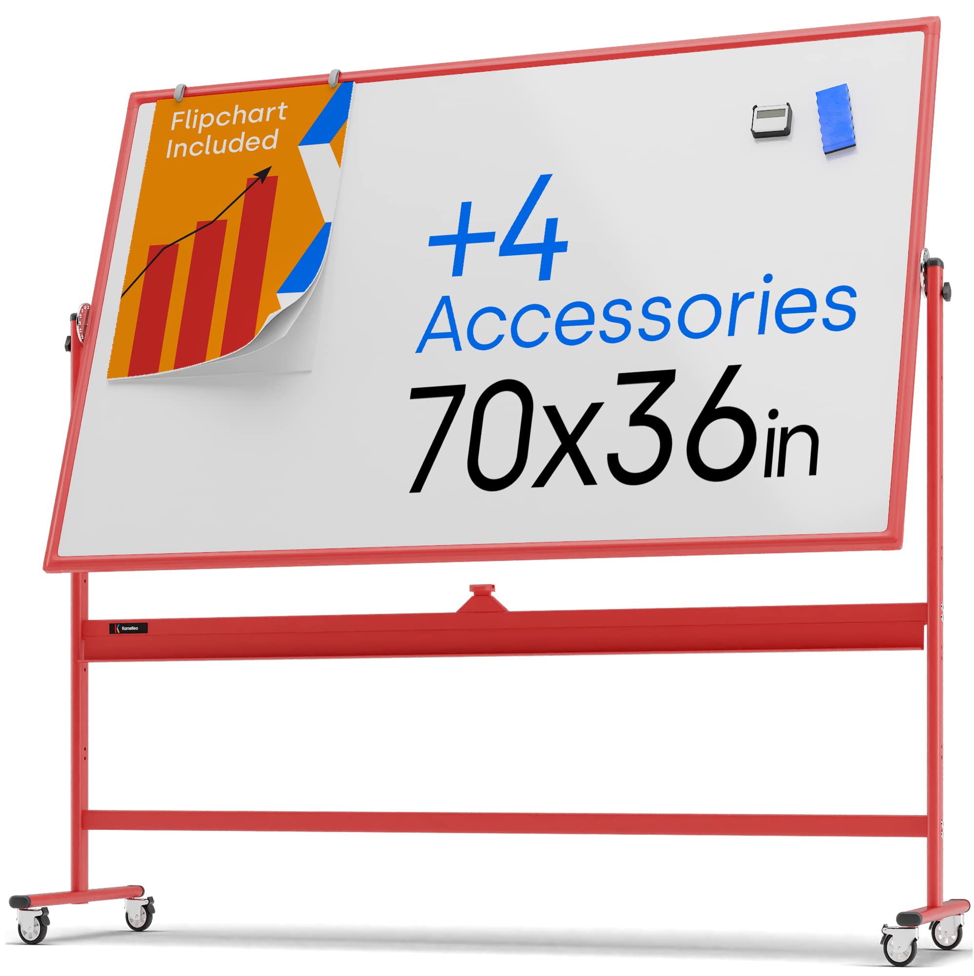 70 x 36 Inch Rolling Magnetic Whiteboard - Large Portable Double Sided Dry Erase Board with Stand & Wheels - Mobile Standing Easel Whiteboard for Office Presentations, Classroom Teaching & Home Organization - Perfect for Meetings, Brainstorming & Family Schedules