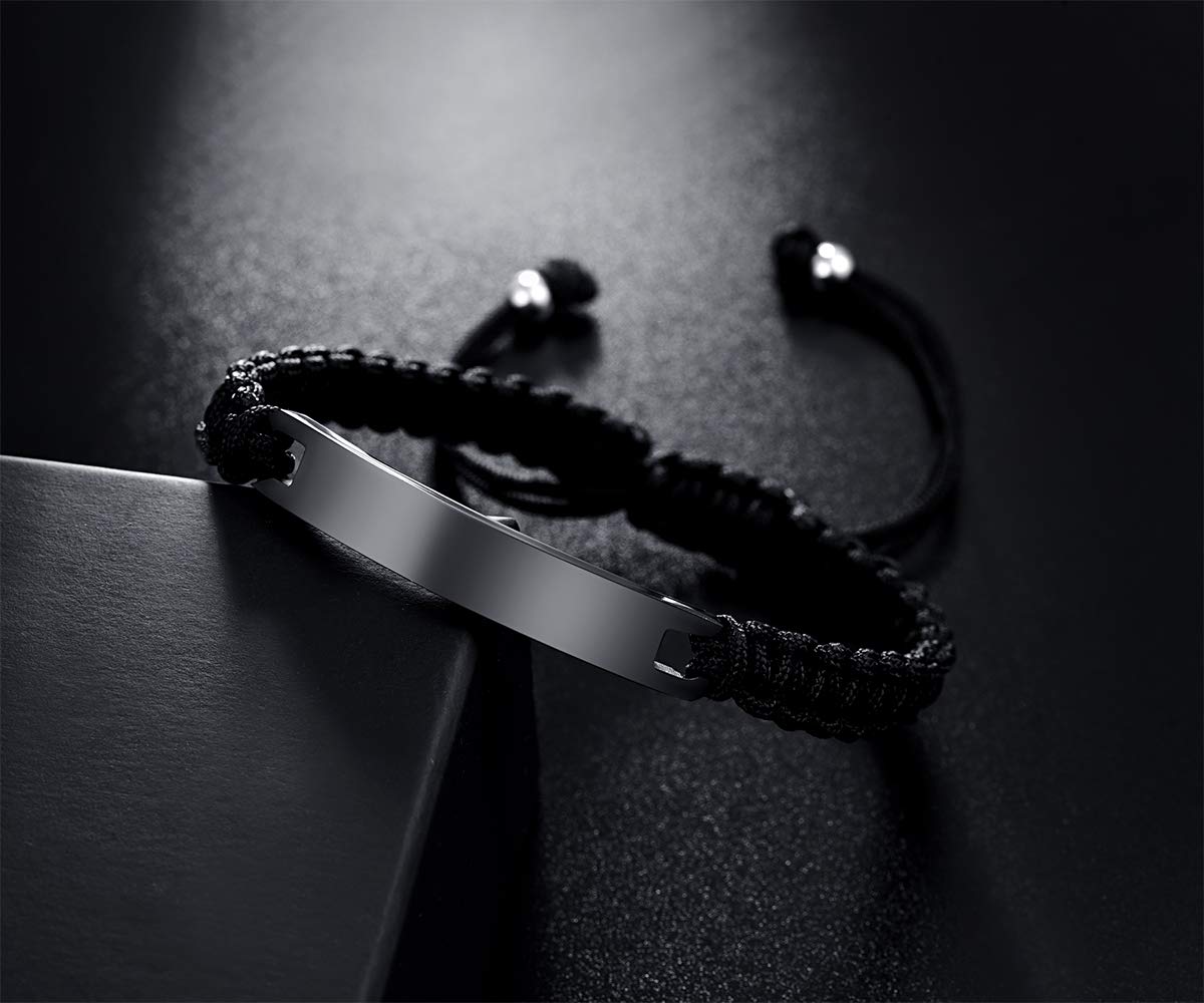 Personalized Engraved Couple Bracelets - Handmade Braided Rope Cuff Bangles with Custom ID Names for Him & Her - Romantic Matching Jewelry Gift for Anniversaries, Valentine's Day & Couple Photos
