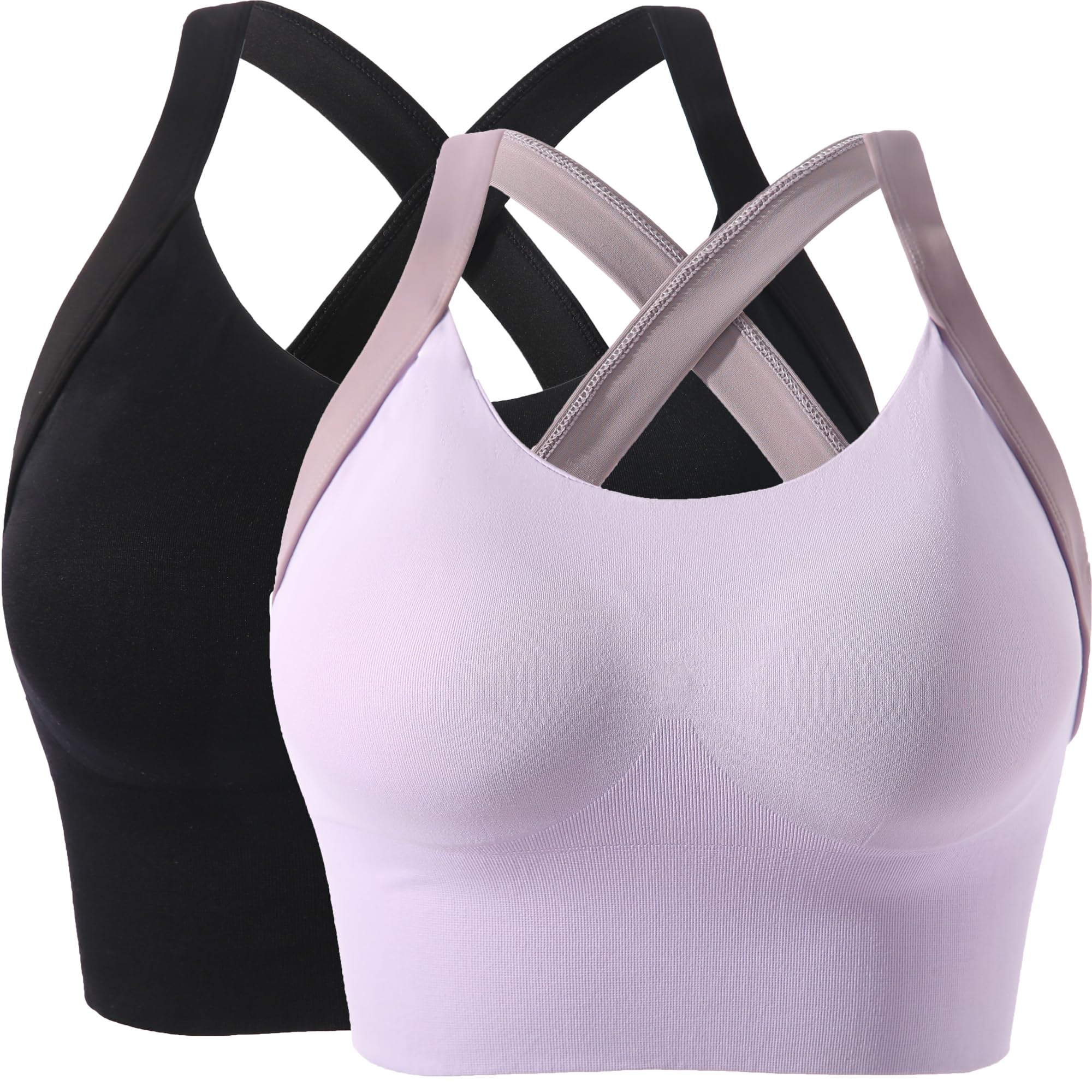 PRETTYWELL High Impact Sports Bras for Women - Longline Cross Back Padded Workout Bra, Seamless Crop Top with Support for Running, Yoga, Gym & Fitness Training