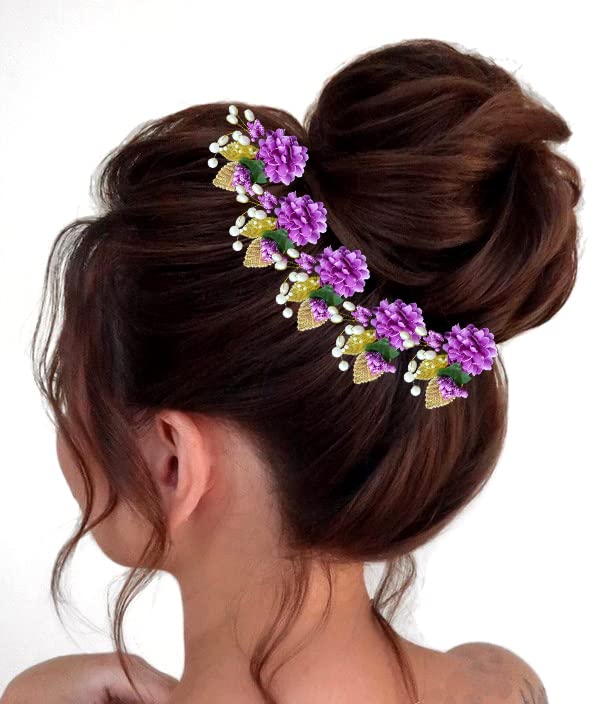 6 Pack Purple Pearl & Metal Leaf Floral Hair Clips for Women & Girls - Elegant Bridal Hair Accessories, Side Judapin for Weddings, Parties & Special Occasions