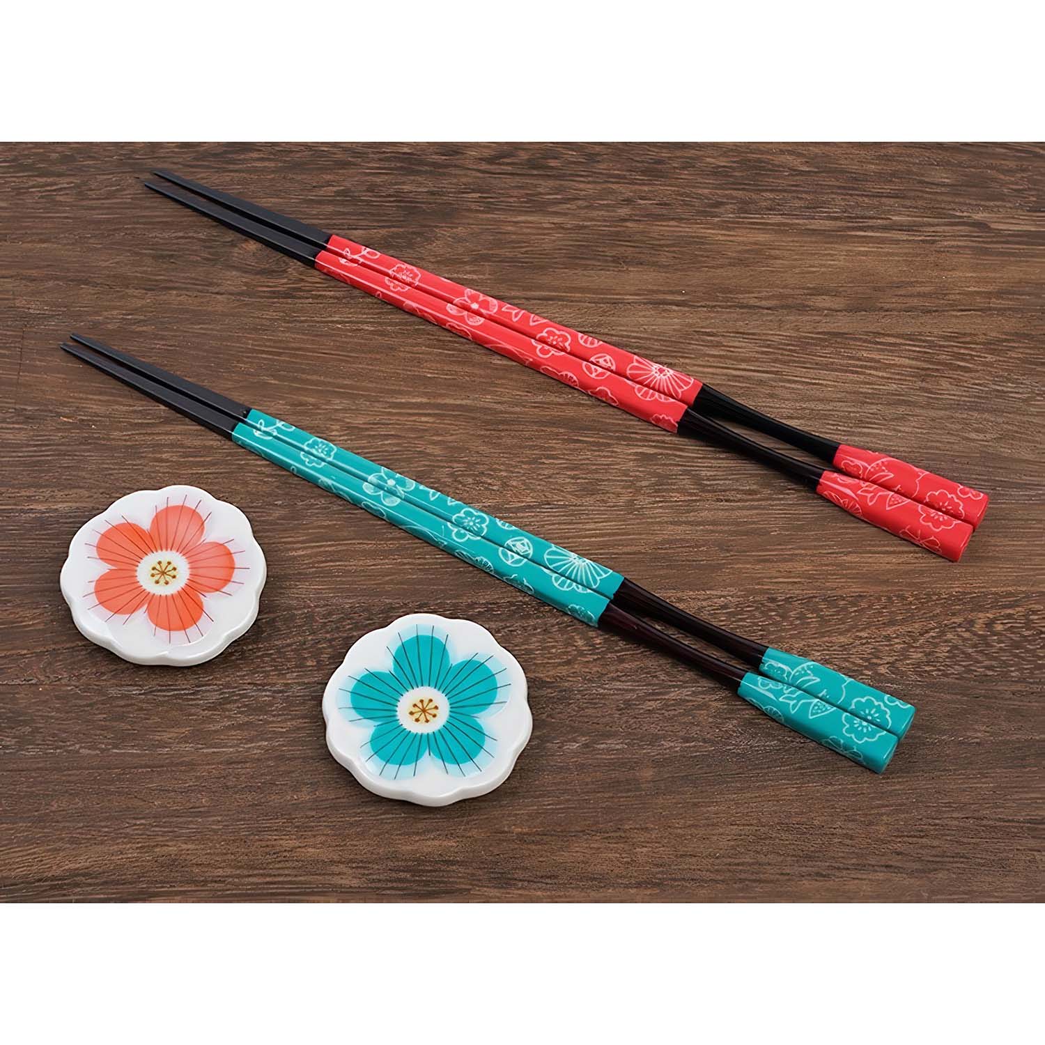 Premium Harekutani Porcelain Chopsticks Set with Chopstick Rests - Red & Green - Elegant Japanese Tableware for Sushi, Asian Cuisine & Home Dining
