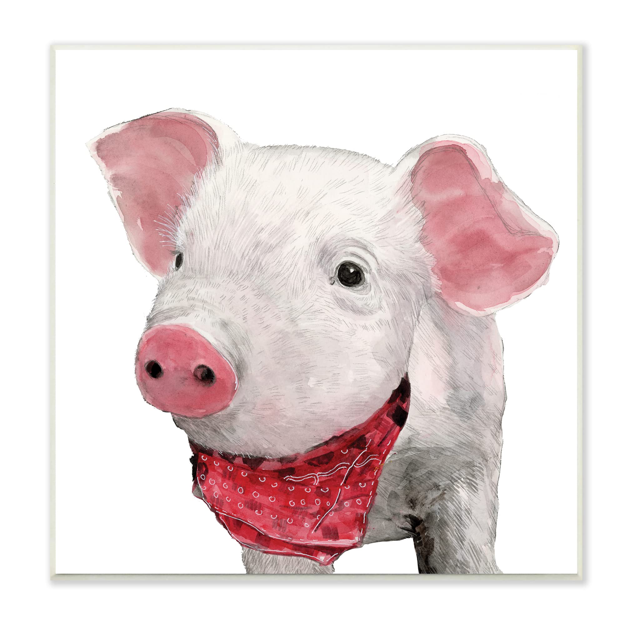 Stupell Industries Farmhouse Decor - Simple Country Farm Pig with Red Bandana Wall Art | Rustic Home Decor | Perfect for Kitchen, Living Room & Nursery