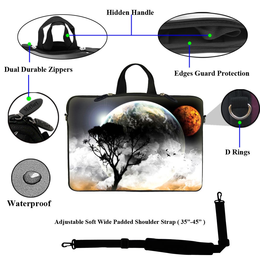 15.6 Inch Neoprene Laptop Sleeve with Hidden Handle & Adjustable Shoulder Strap - Shockproof Protective Case for MacBook Pro/Air, Dell, HP - Perfect for Travel, Office & School Use (Planet View Design)