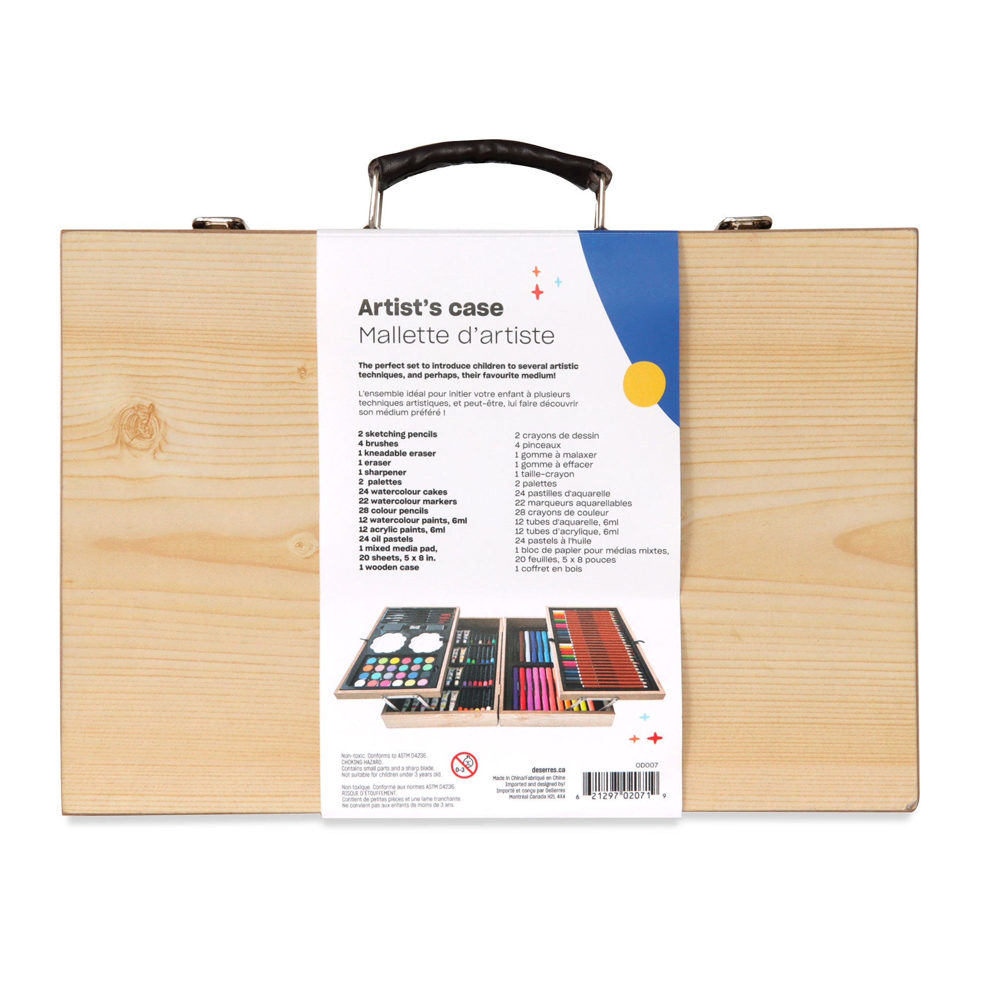 135-Piece Artist Wooden Case - Premium Wooden Art Supply Storage Box for Pencils, Brushes & Sketching Tools - Perfect for Artists, Students & Crafters