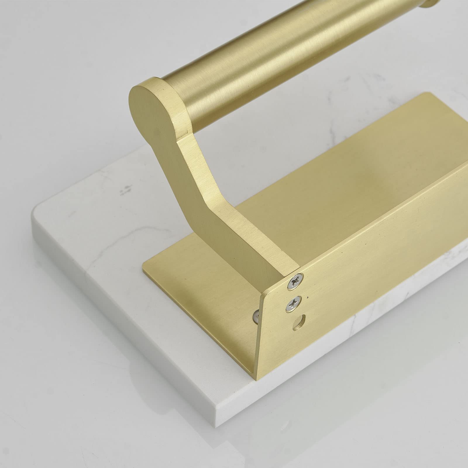 Brushed Gold Stainless Steel Toilet Paper Holder with White Natural Marble Shelf - Wall Mounted Bathroom Tissue Roll Holder for Kitchen, Washroom & Bedroom - Elegant Storage Solution for Home and Office Spaces