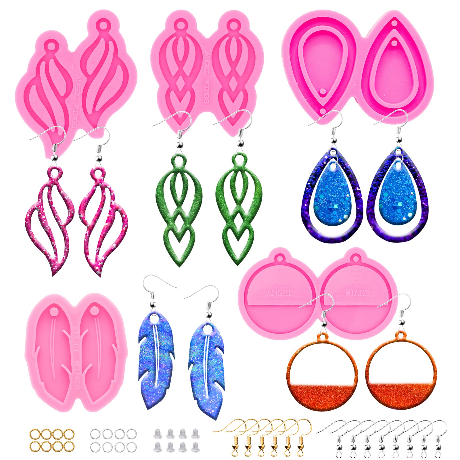 105Pcs Silicone Resin Molds Kit for Jewelry Making - 5 Earring Molds with Hooks, Epoxy Casting Molds for DIY Unique Earrings, Resin Craft Supplies - Perfect for Handmade Jewelry, Gifts & Home Decor Projects