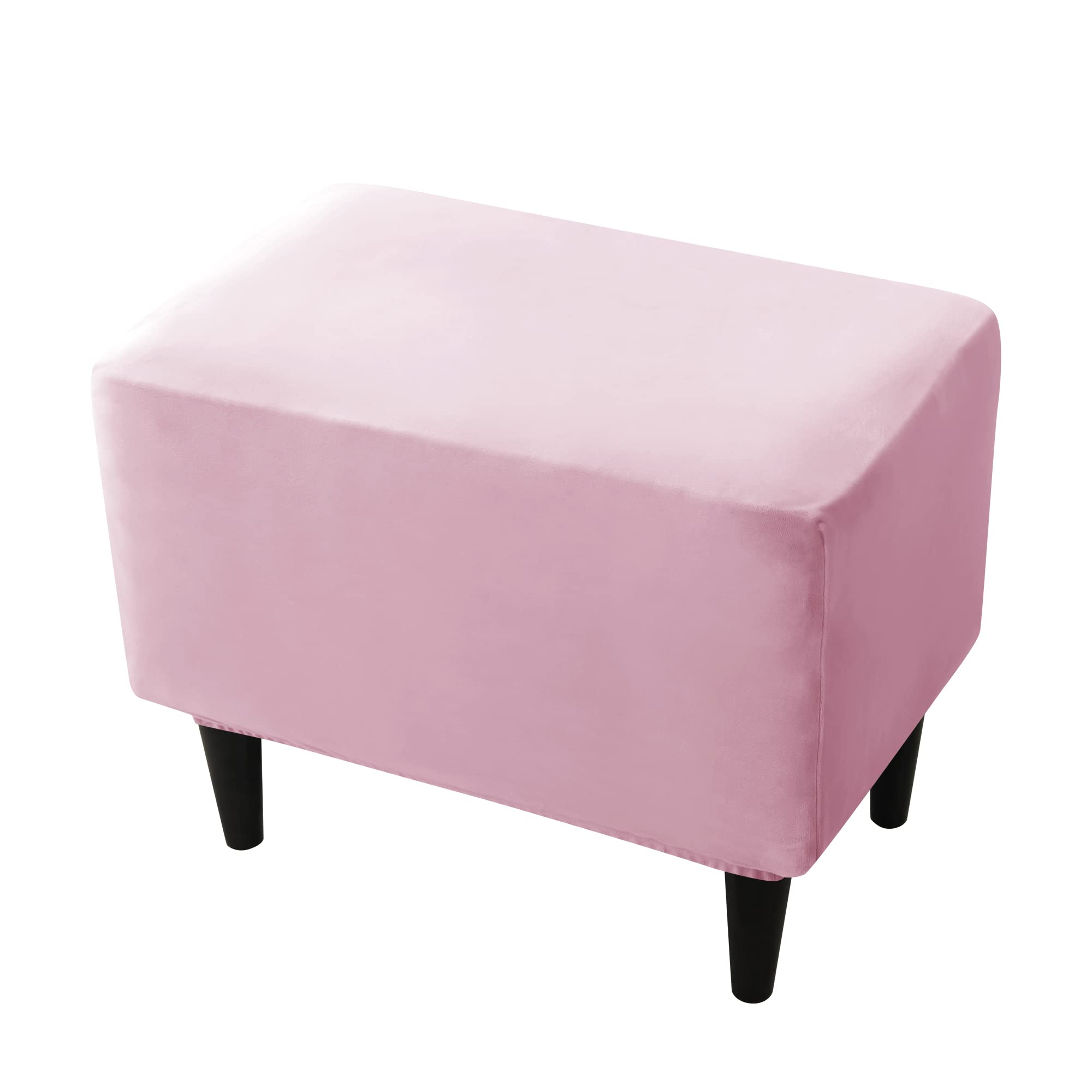 Velvet Ottoman Slipcover - Stretch Rectangle Storage Stool Cover, Soft Footstool Protector for Living Room Furniture (Pink) - Perfect for Sofa Sets, Home Decor & Cozy Reading Nooks