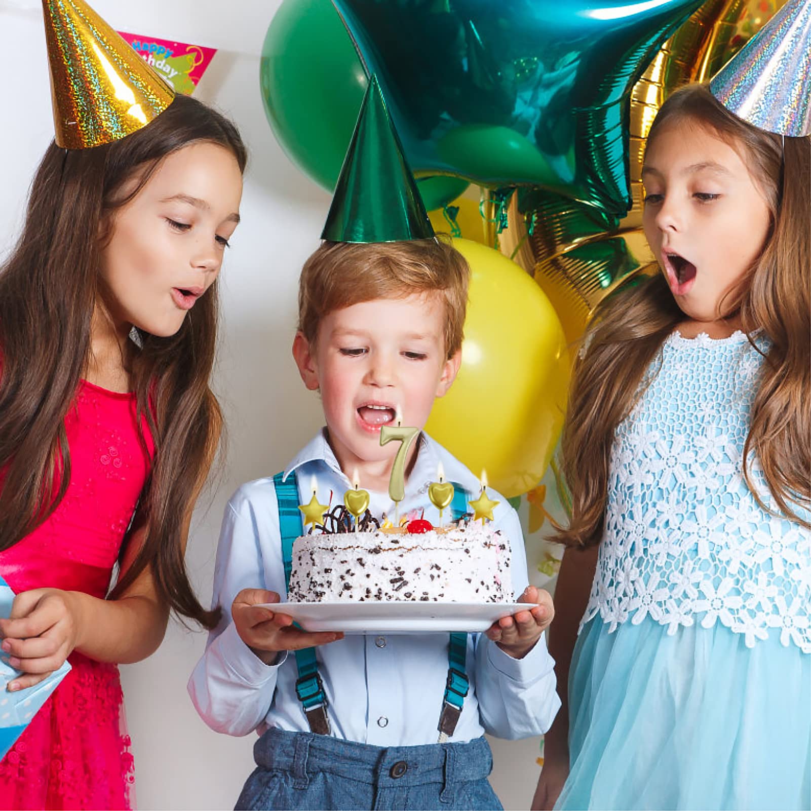6 Gold Birthday Candles for Cake - Kids & Adults Party Decor