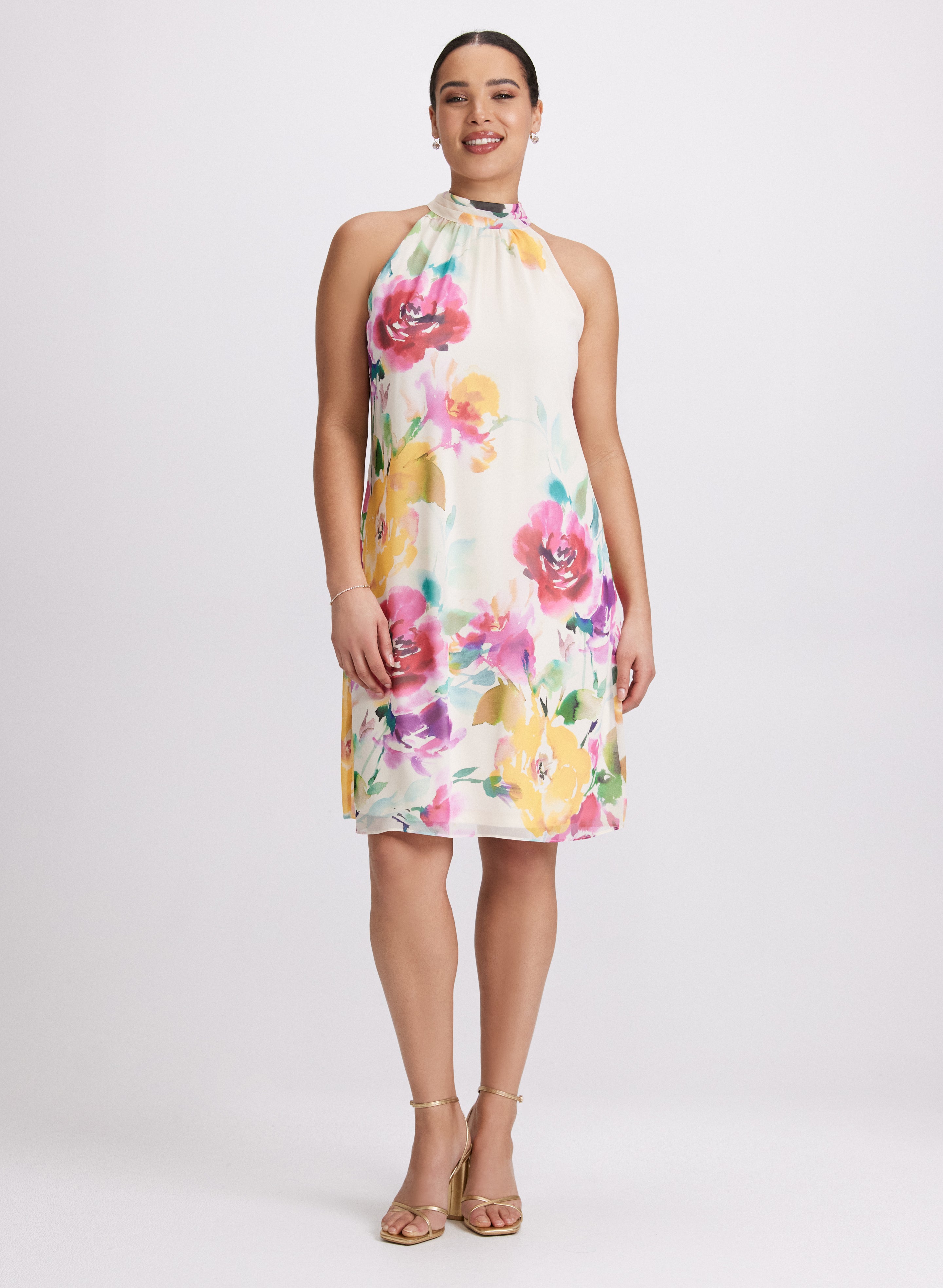 Floral Halter Dress for Women - Summer Boho Maxi Dress with Pockets, Beach Wedding Guest Dress, Vacation & Party Outfit