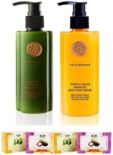 HARNN Tropical Wood Aromatic Body Moisturizer Set with Jasmine Natural Body Lotion - Hydrating & Nourishing Skincare for Dry Skin | Perfect for Spa Day, Gift Sets & Daily Moisturizing Routine | Free Tomato Facial Mask Included | Fast DHL Express Shipping