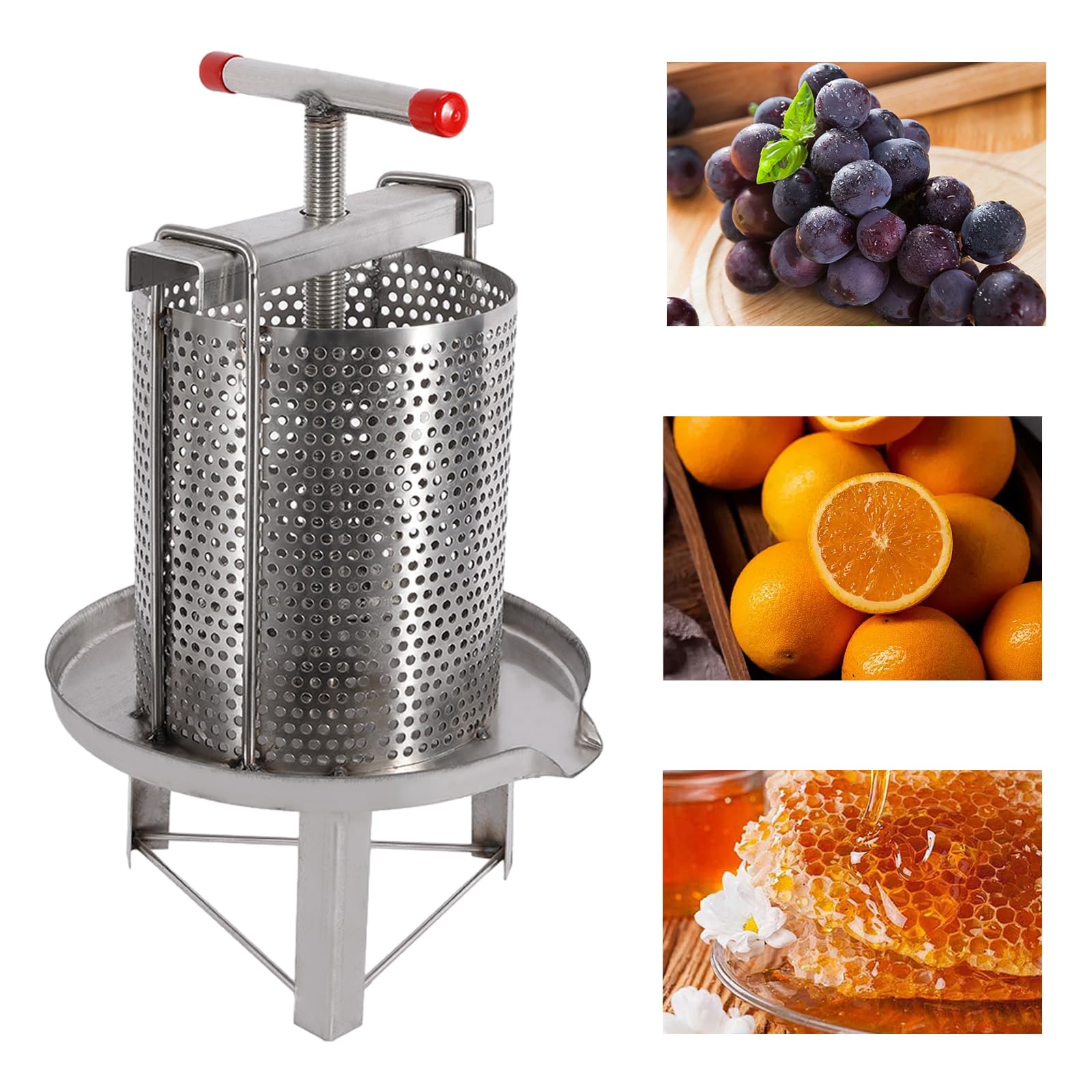 10L Stainless Steel Manual Honey Press Extractor - 2.6gal Bee Honey & Wax Press for Beekeeping, Agriculture (24cm/9.45in) - Perfect for Home Beekeepers & Small Farms to Extract Pure Honey