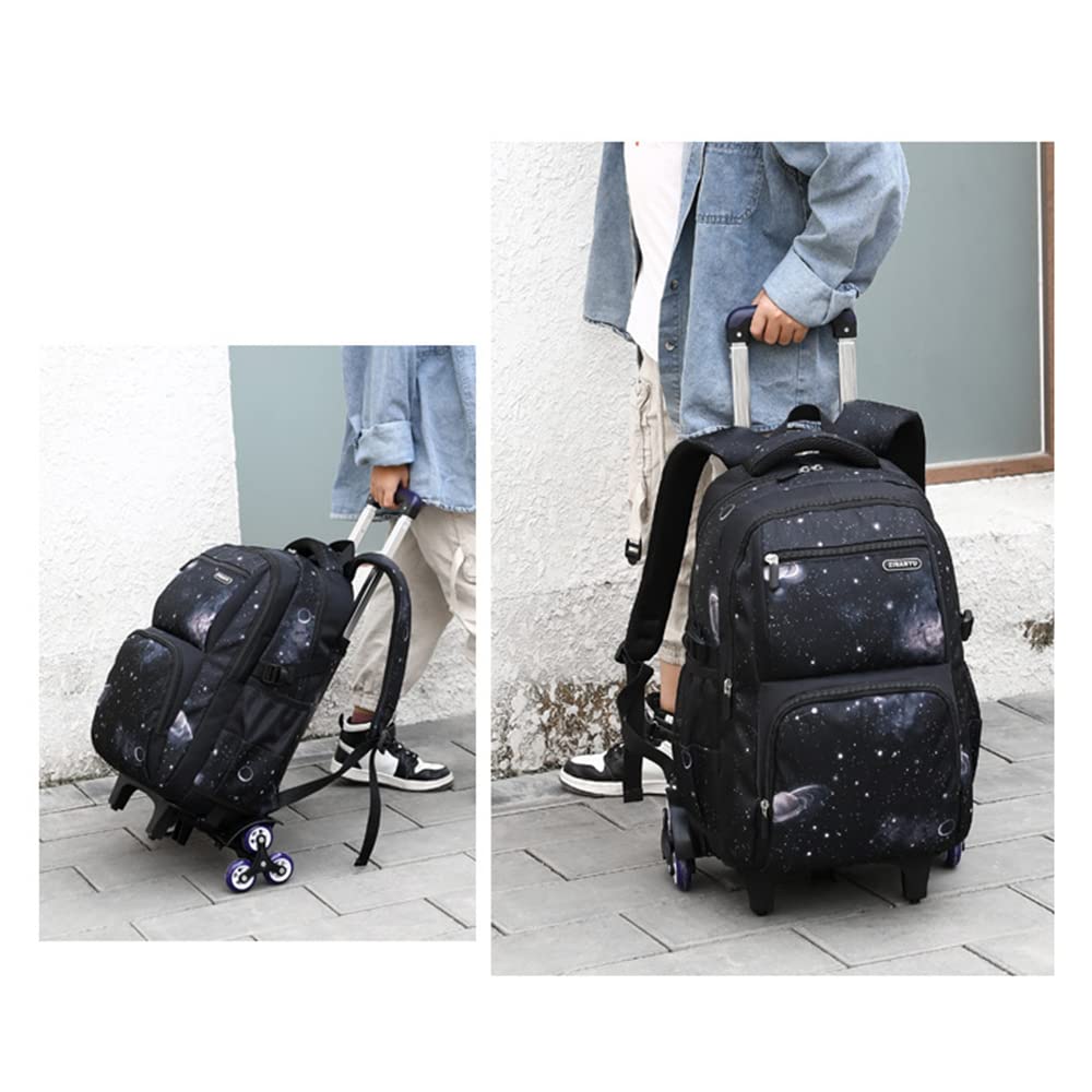 Kids Rolling Backpack with Wheels - School Bookbag for Boys & Girls, Wheeled Luggage Trolley with Lunch Box & Pencil Case (Black) - Perfect for School, Travel & Daily Use