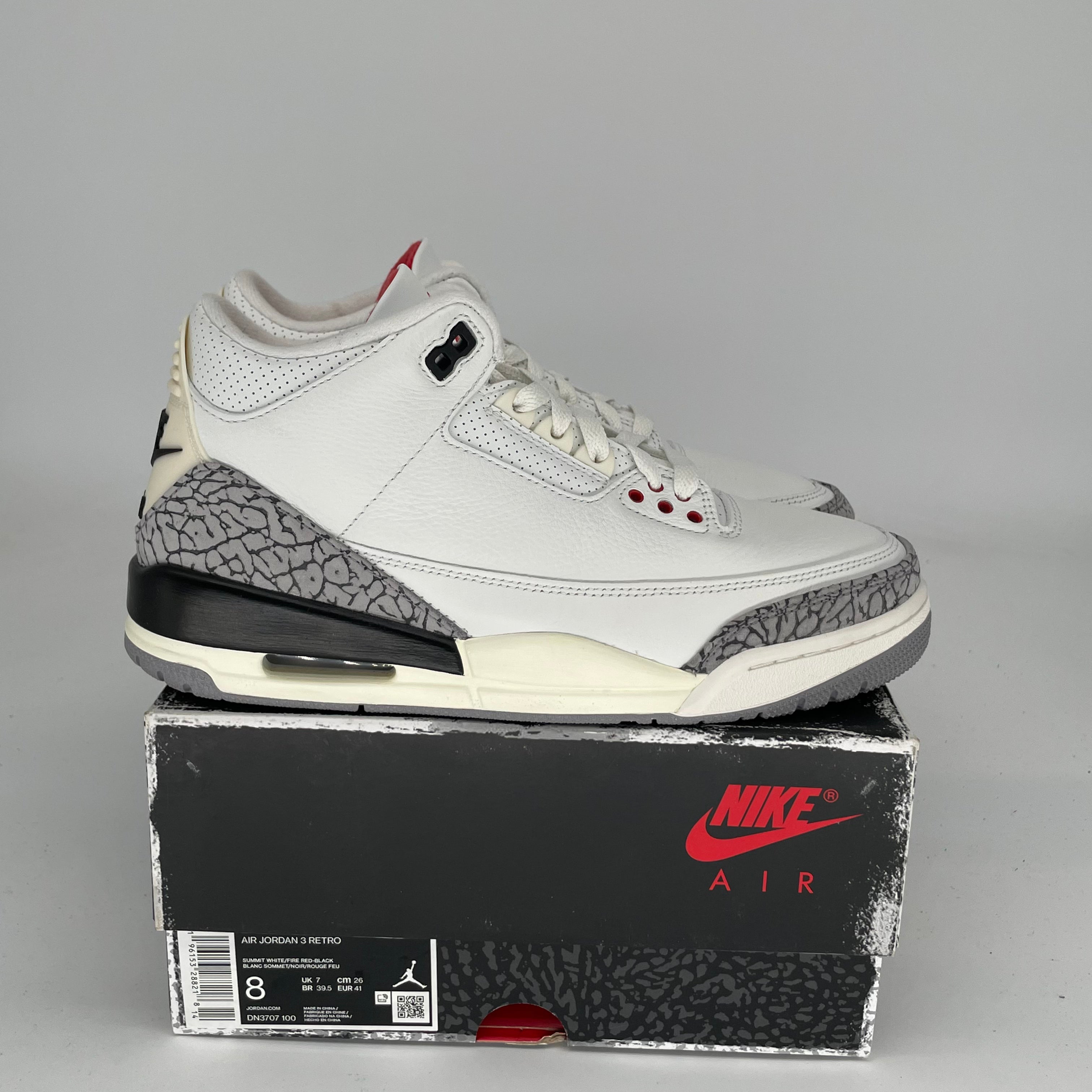 Air Jordan 3 White Cement Reimagined Retro Sneakers - Men's Size 8 (DN3707-100) - Authentic Basketball Shoes for Streetwear & Casual Outfits
