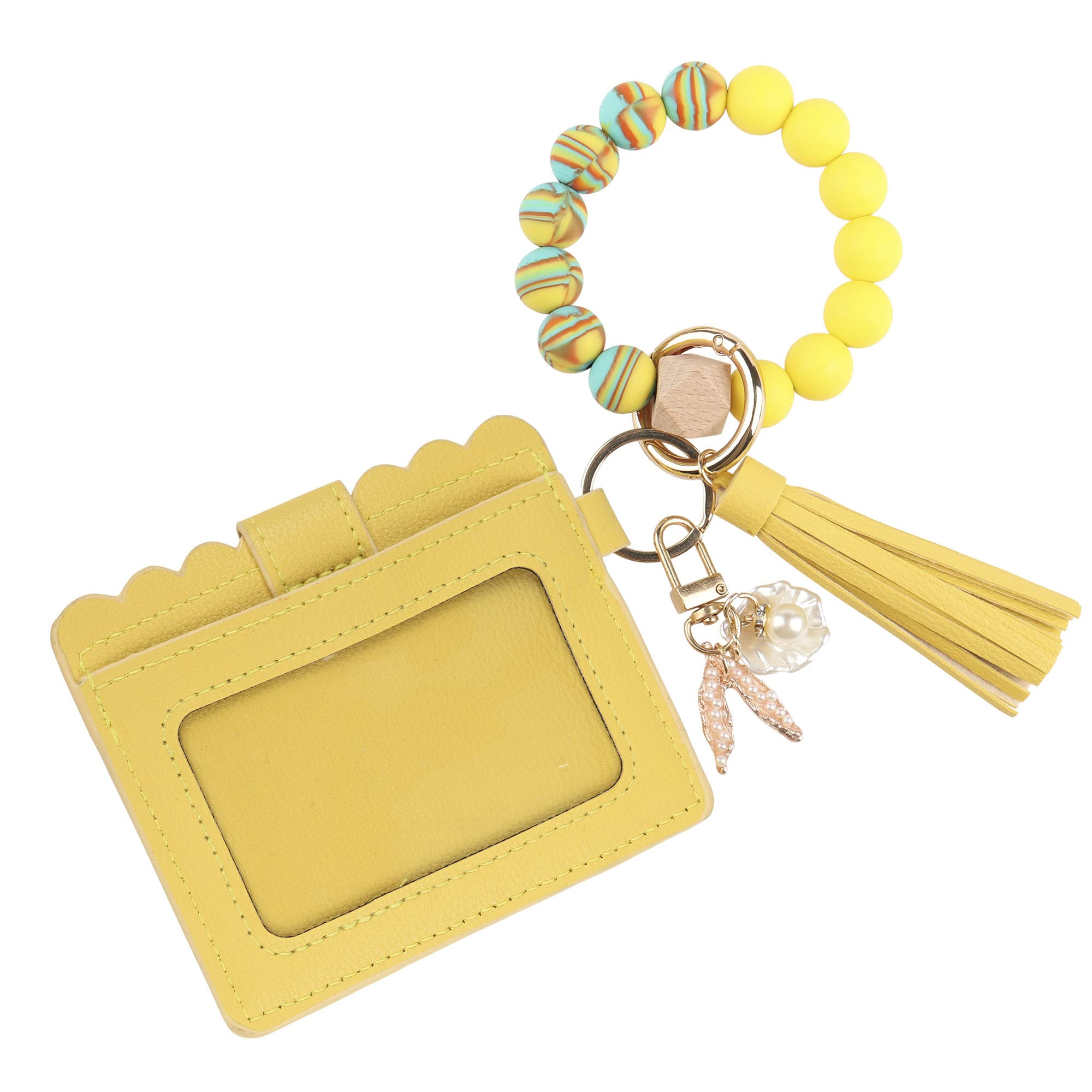 Guran Women's Wristlet Wallet Bracelet with Keychain - RFID Blocking Card Holder Purse & Tassel Key Ring Bangle - Perfect for Travel, Shopping, and Everyday Use