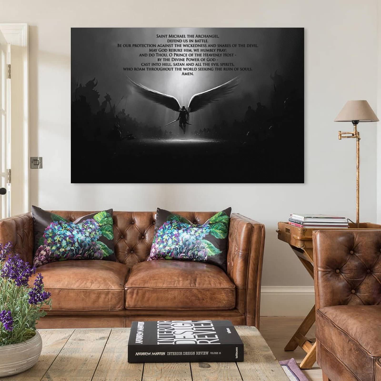 Saint Michael The Archangel Defend Us in Battle Canvas Wall Art - Inspirational Religious Quote Poster for Home Decor (12x18 inches, 30x45cm) - Perfect for Living Room, Bedroom & Prayer Space