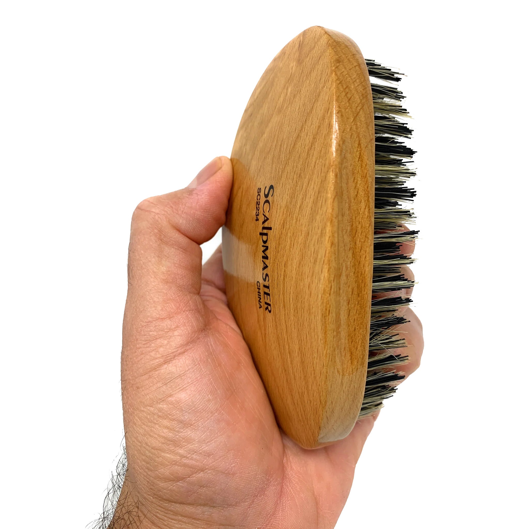Scalpmaster Club Hair Brush for Waves & Curls - Curved Oval Palm Brush with Boar Bristles & Natural Wood - Perfect for Styling, Detangling & Smoothing Hair at Home or Salon