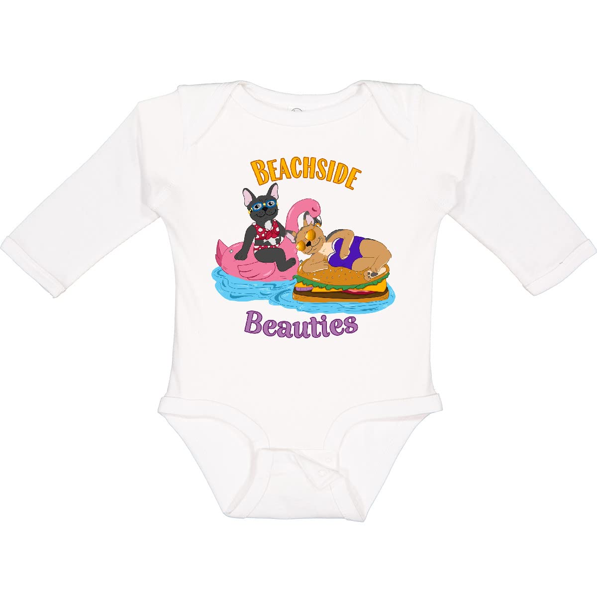 Inktastic Beachside Beauties Cute French Bulldogs on Pool Long Sleeve Baby Bodysuit - Adorable Swimwear for Infants, Beach Vacation Outfit, Pool Party Romper for Boys & Girls