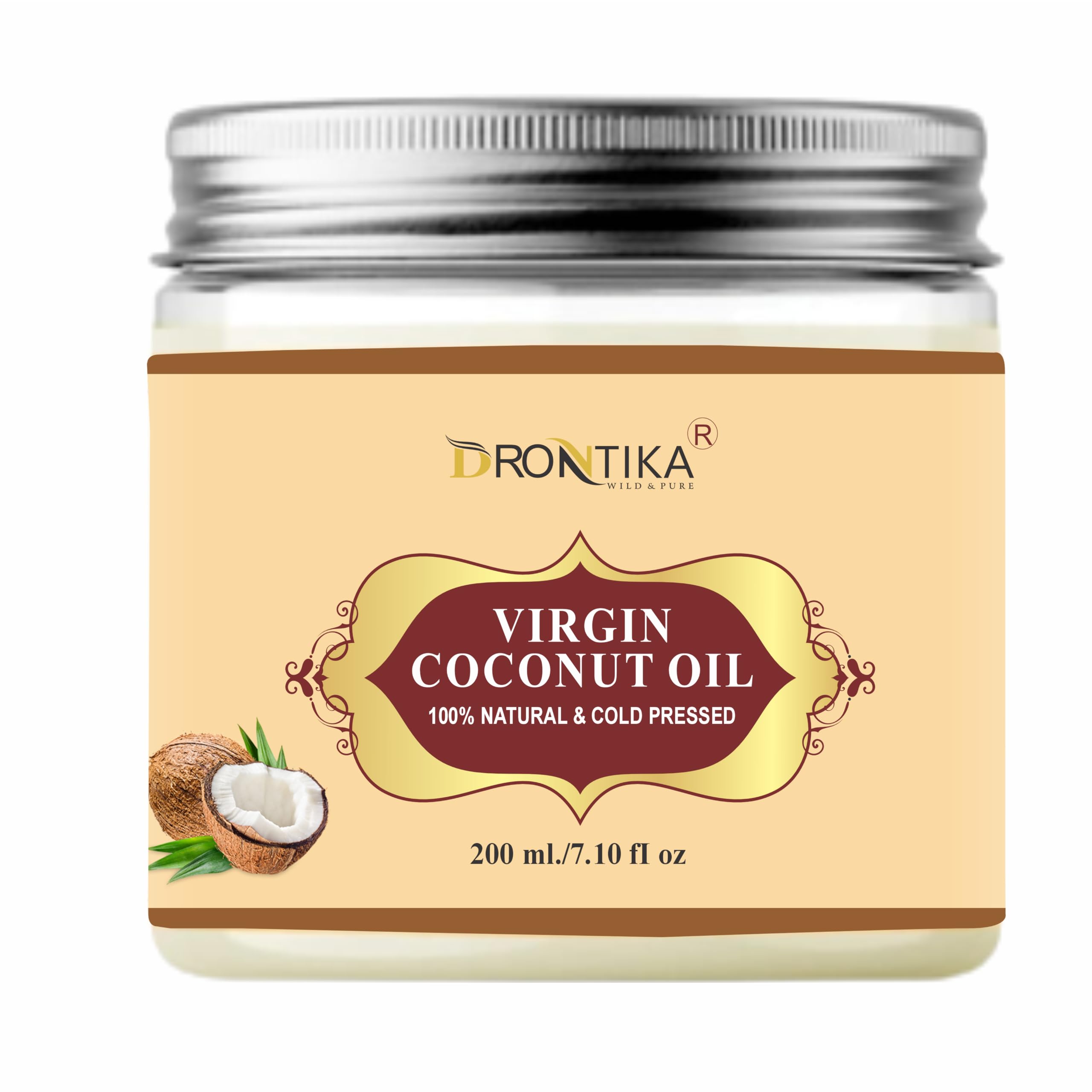 **Organic Cold Pressed Extra Virgin Coconut Oil for Hair & Skin - 100% Pure, Unrefined, Chemical-Free (200ml) | Promotes Hair Growth & Moisturizes All Skin Types | Perfect for Cooking, Massage & DIY Beauty Treatments**