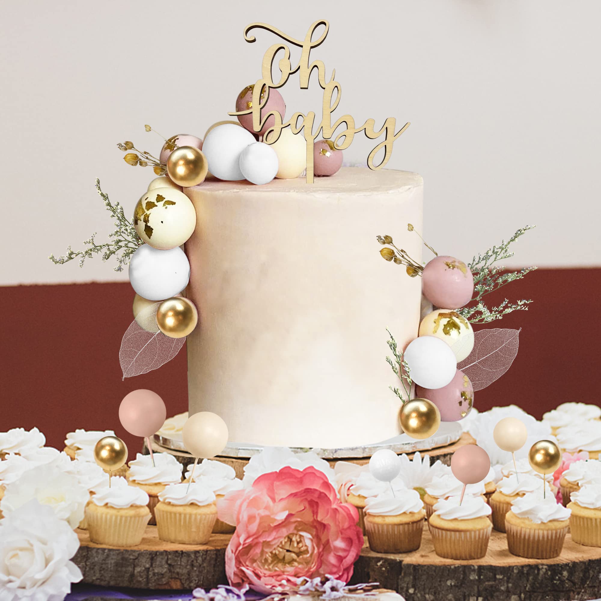 Boho Wooden Cake Topper for Baby Shower, Birthday & Wedding - Gender Reveal Cake Decorations with Natural Wooden Balls - Perfect for Boho Theme Parties, Nursery Decor & Special Celebrations