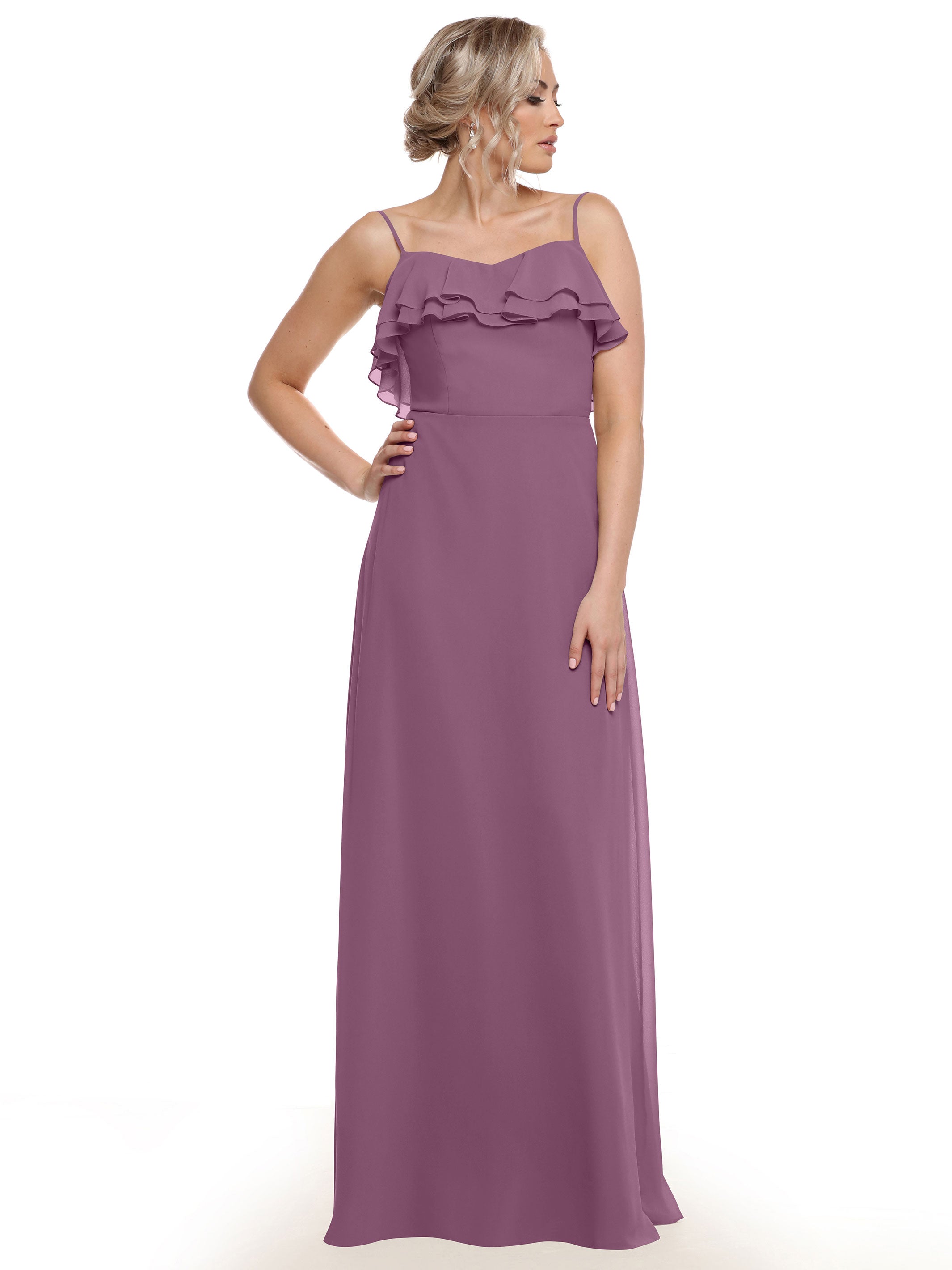 Elegant Ruffled Neckline Chiffon Bridesmaid Dress - Perfect for Weddings, Formal Events & Special Occasions