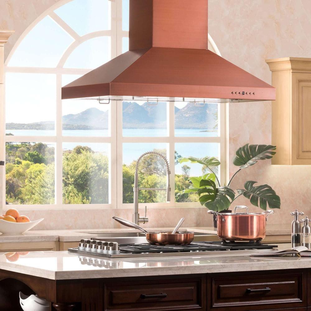 ZLINE 36 Inch Designer Series Copper Island Mount Range Hood (8KL3iC 36) - Premium Kitchen Ventilation for Modern Homes, Perfect for Open Concept Kitchens and Cooking Areas