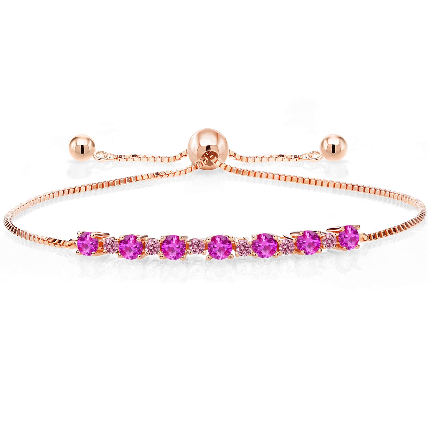 1.05 Ct Pink Sapphire & Lab-Grown Diamond 18K Rose Gold Plated Silver Adjustable Tennis Bracelet for Women - 9 Inch, Elegant Jewelry Gift for Anniversary, Wedding & Special Occasions